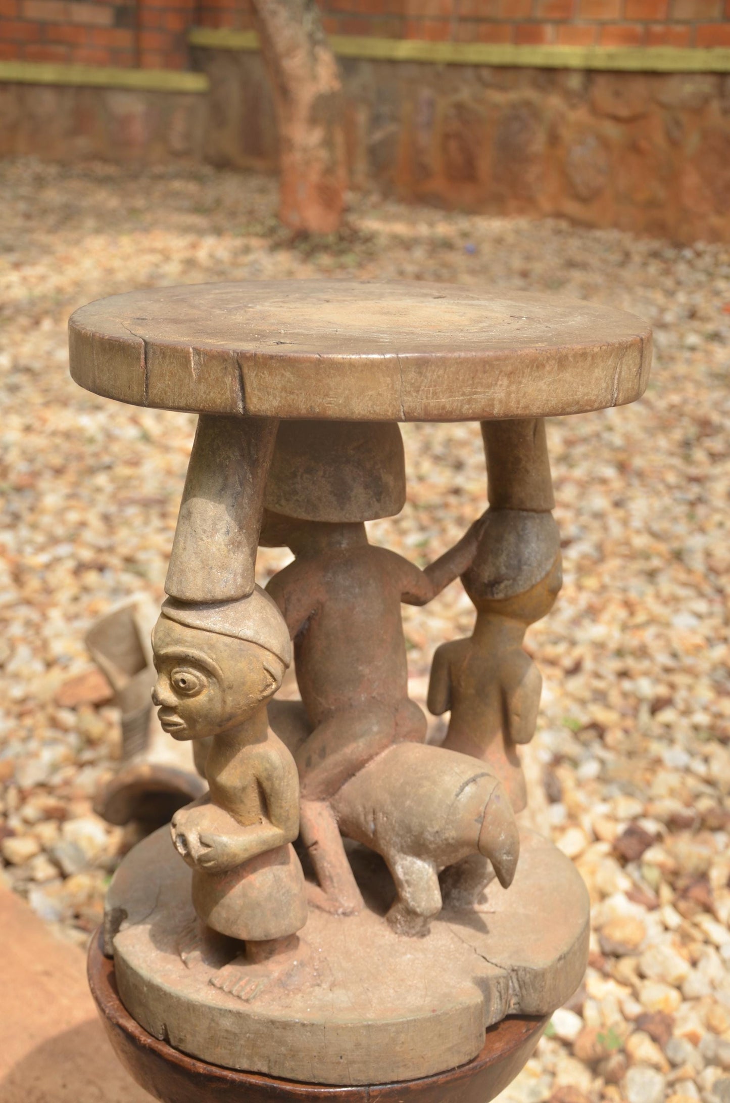 Luba Prestige Stool | Royal Hand-Carved Wood Seat | Authentic African Tribal Decor