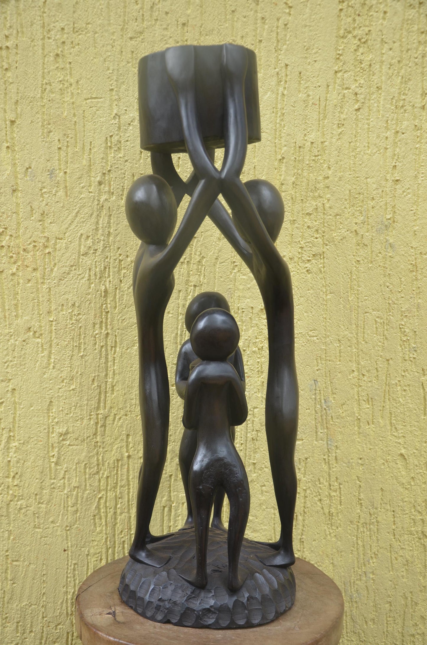 Community Unity Sculpture | Large African Wood Carving | Abstract Interconnected Figure Art