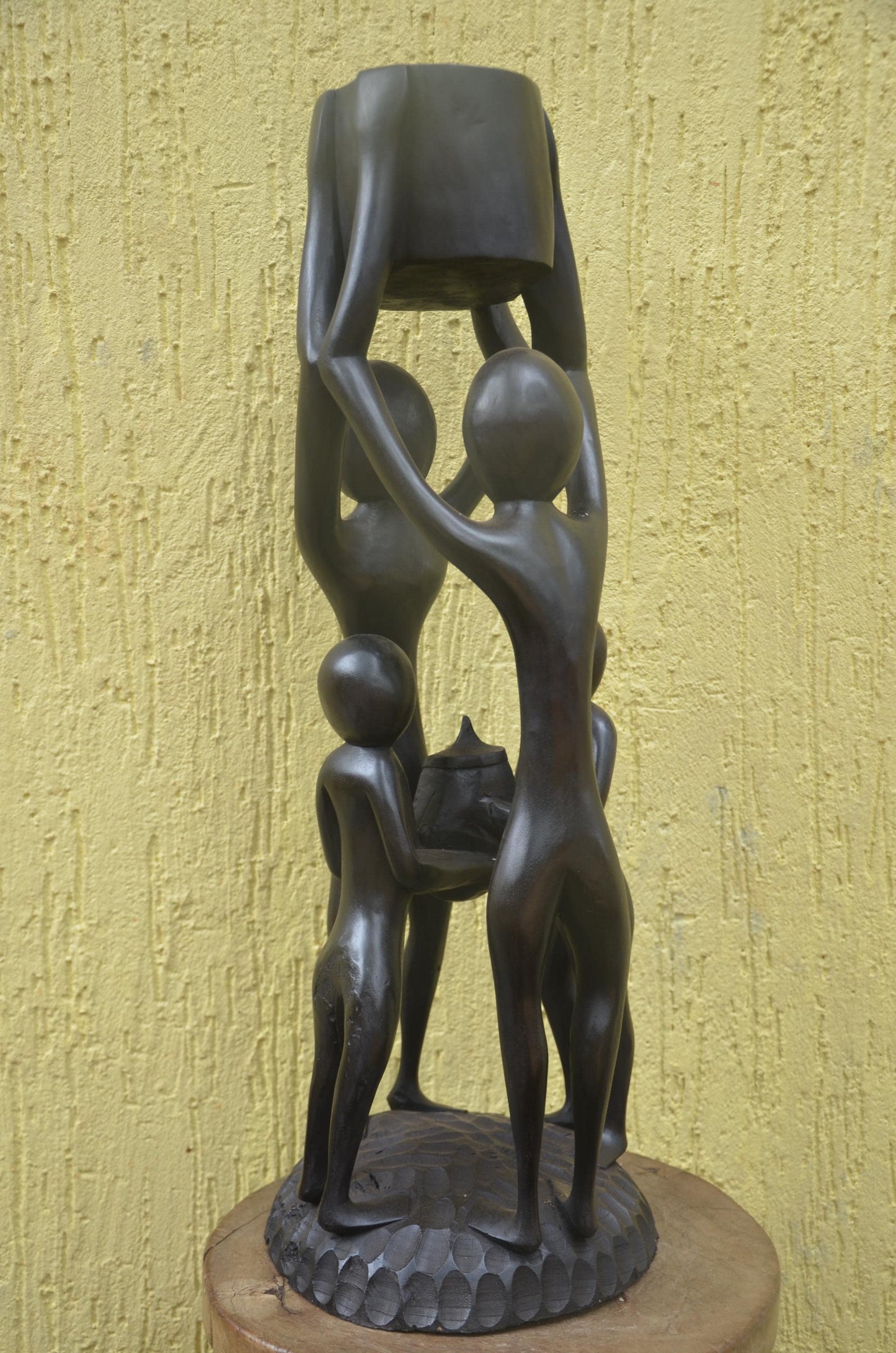 Community Unity Sculpture | Large African Wood Carving | Abstract Interconnected Figure Art
