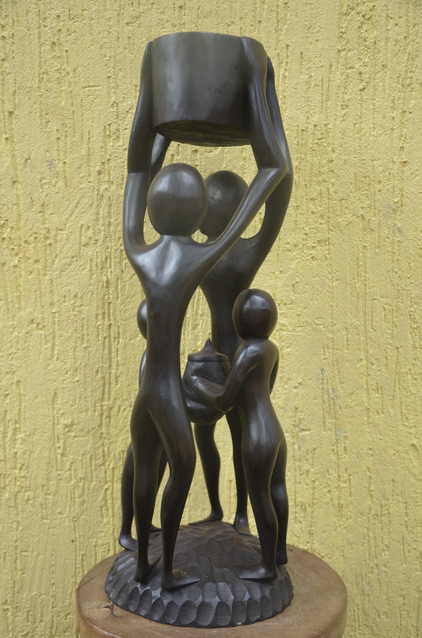 Community Unity Sculpture | Large African Wood Carving | Abstract Interconnected Figure Art