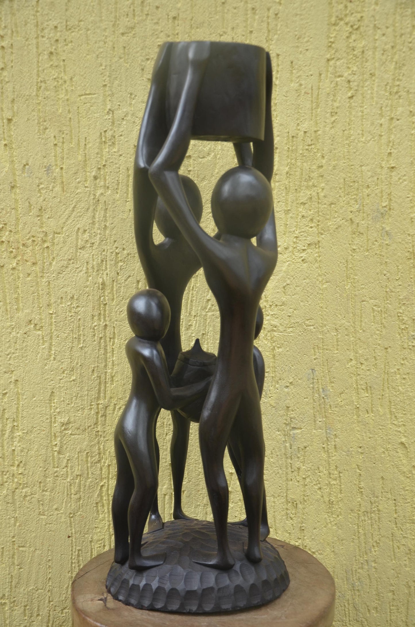 Community Unity Sculpture | Large African Wood Carving | Abstract Interconnected Figure Art