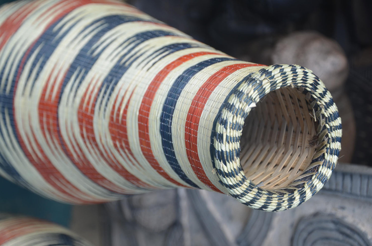 Large Rwandan Patterned Vase | Hand-Woven Floor Decor | Tall Artisan Basketry