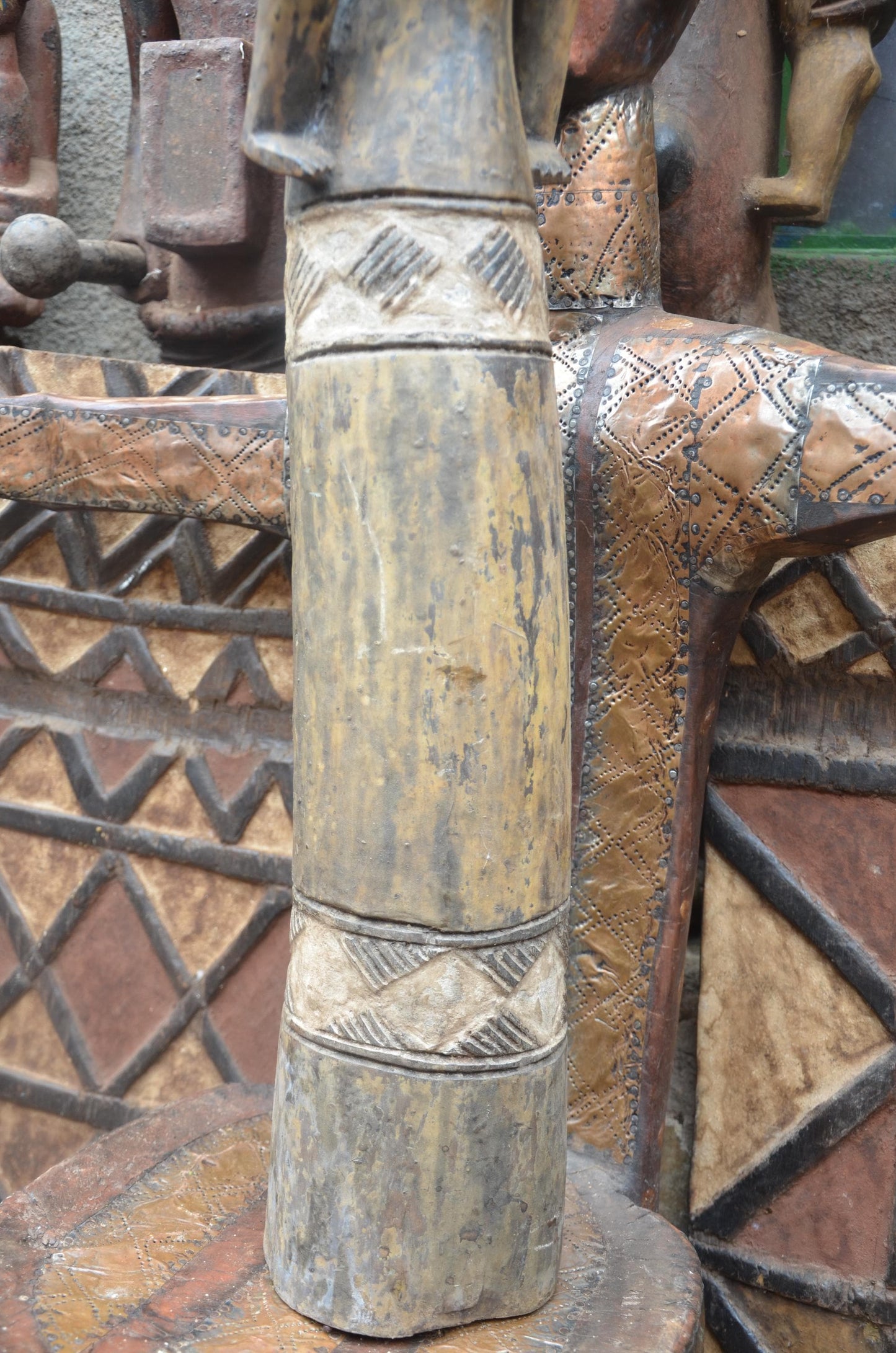 African Congo Twin Maternity Statue – Large Wood Mother with Infants Art