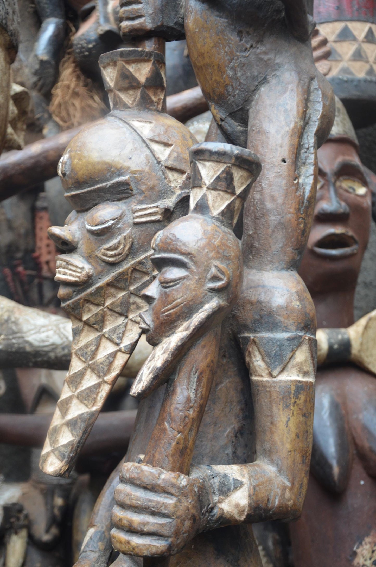 African Kongo-Yombe Maternity Sculpture – Large Wood Mother & Child Statue