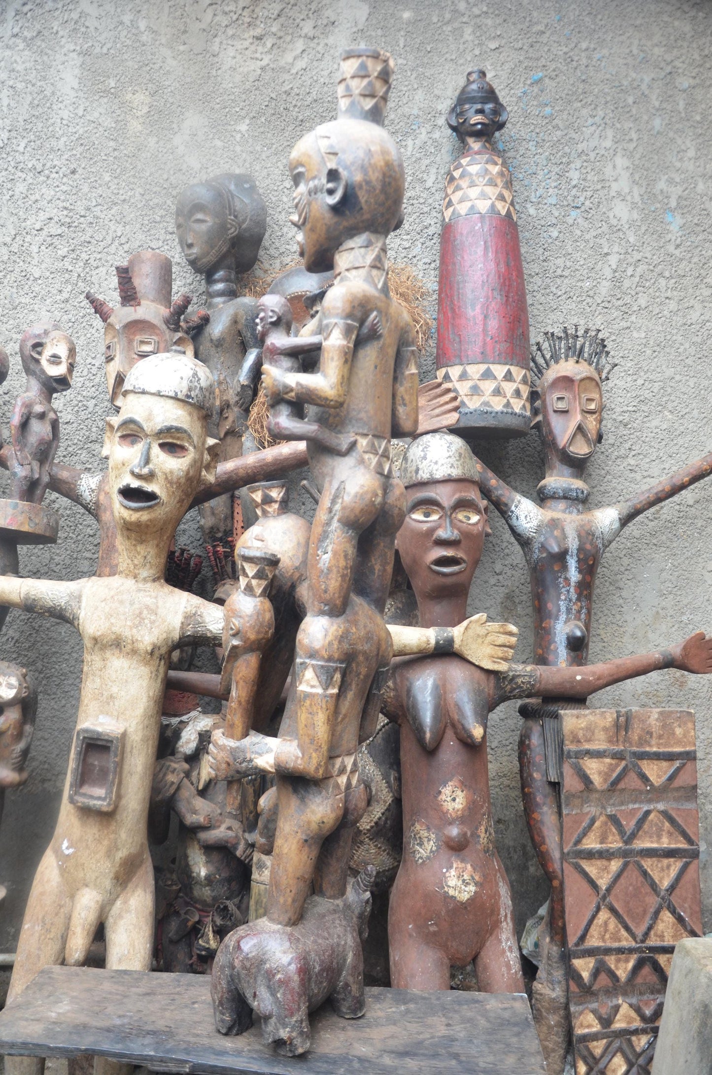 African Kongo-Yombe Maternity Sculpture – Large Wood Mother & Child Statue