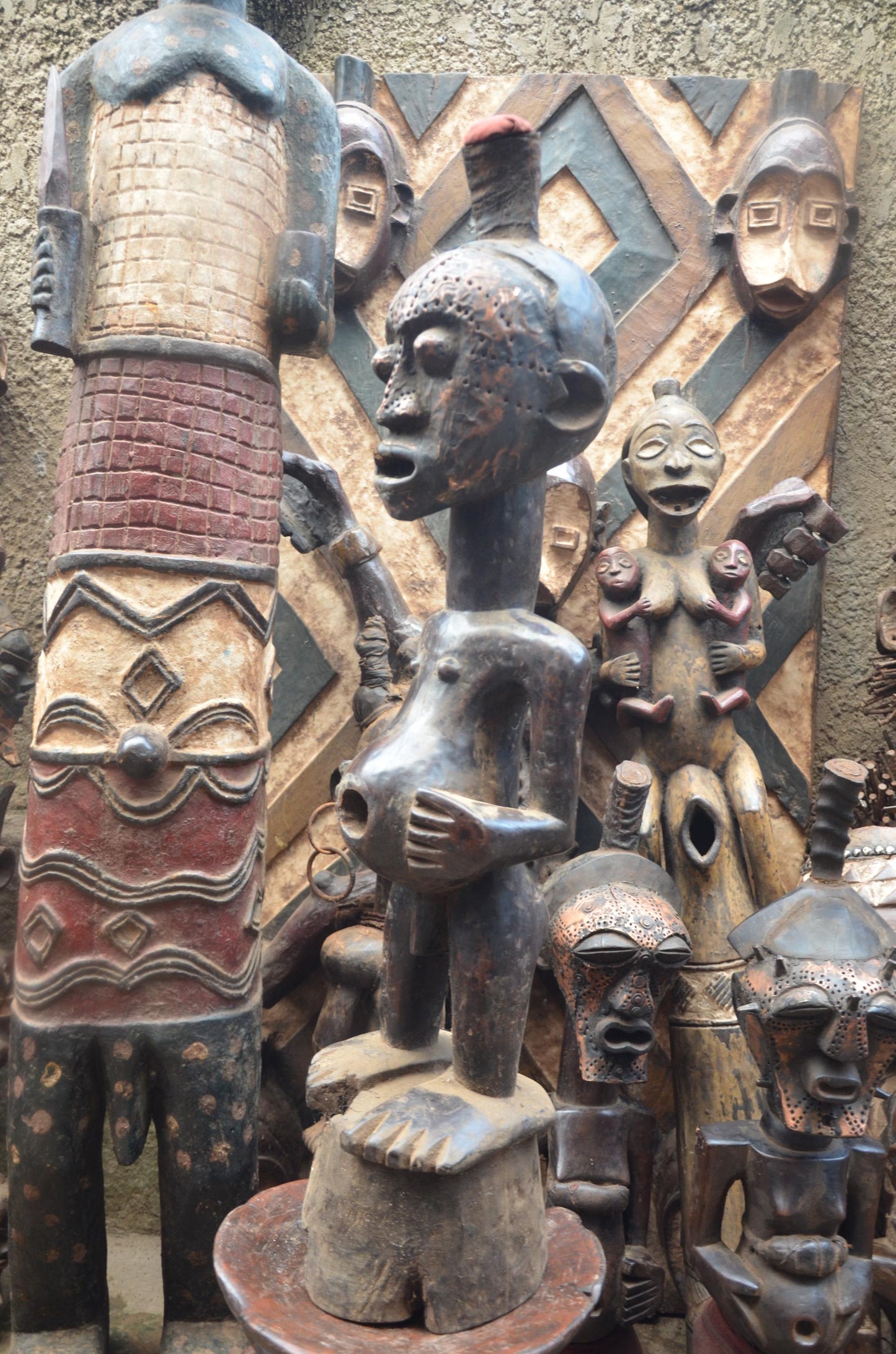African Songye Male Statue – Hand-Carved Wood Nkisi Power Figure Art