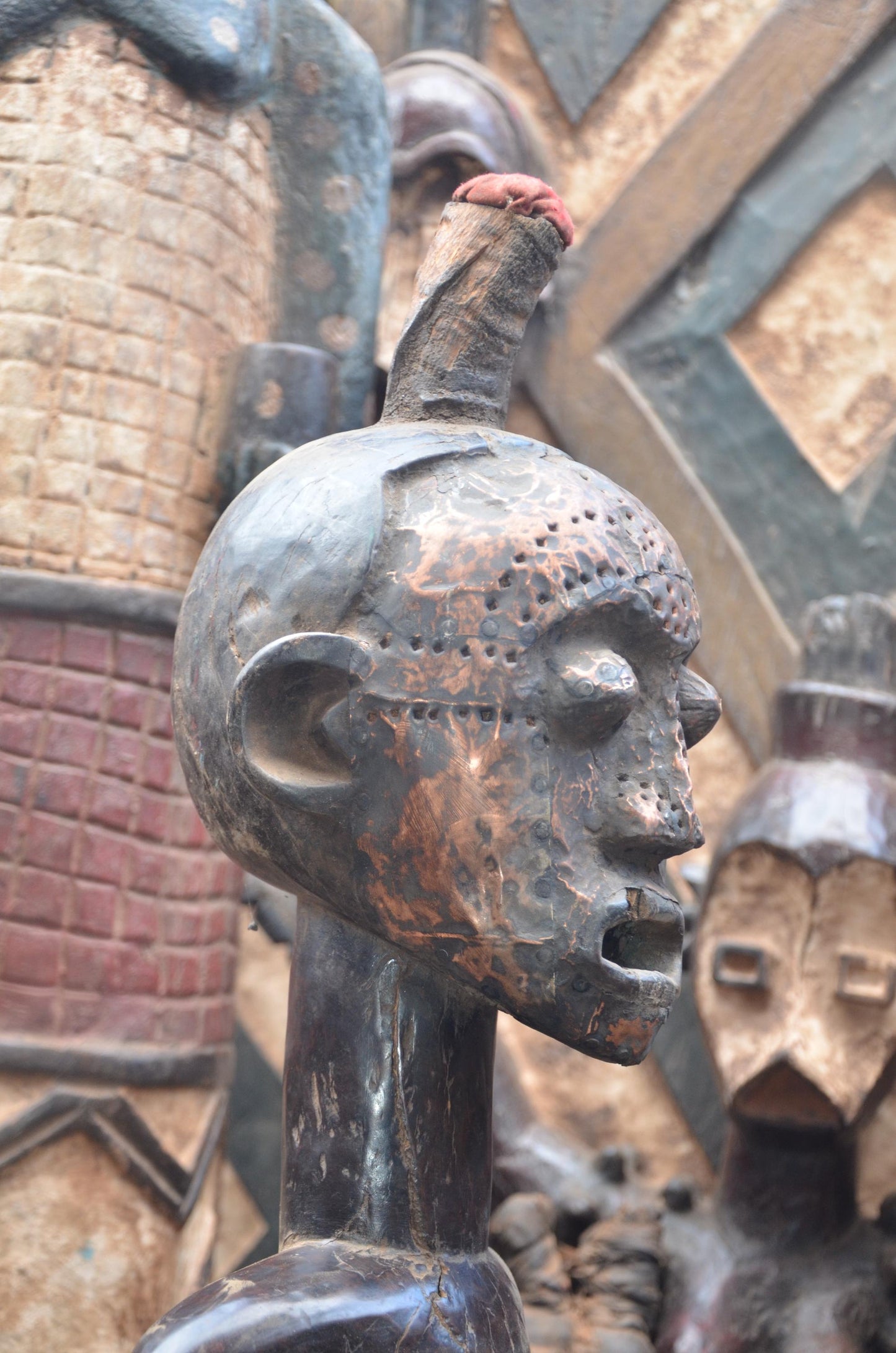 African Songye Male Statue – Hand-Carved Wood Nkisi Power Figure Art