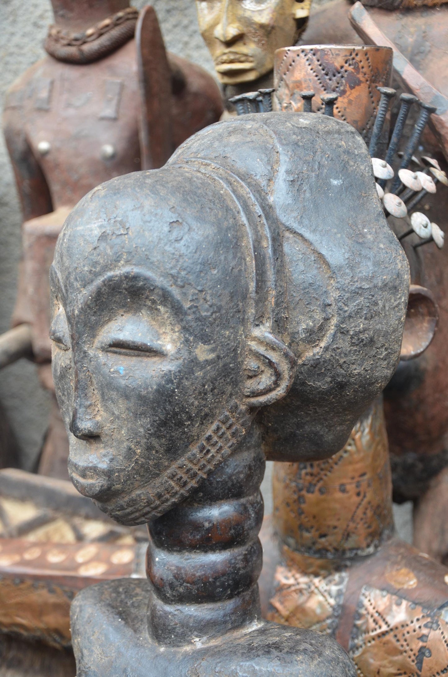 African Luba Ancestor Figure – Hand-Carved Wood Congo Ritual Power Statue