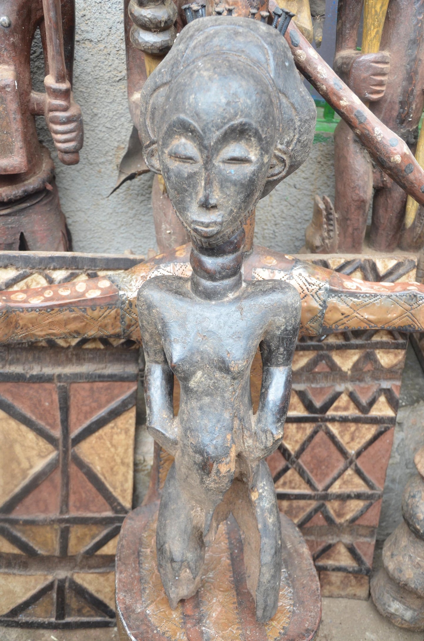 African Luba Ancestor Figure – Hand-Carved Wood Congo Ritual Power Statue