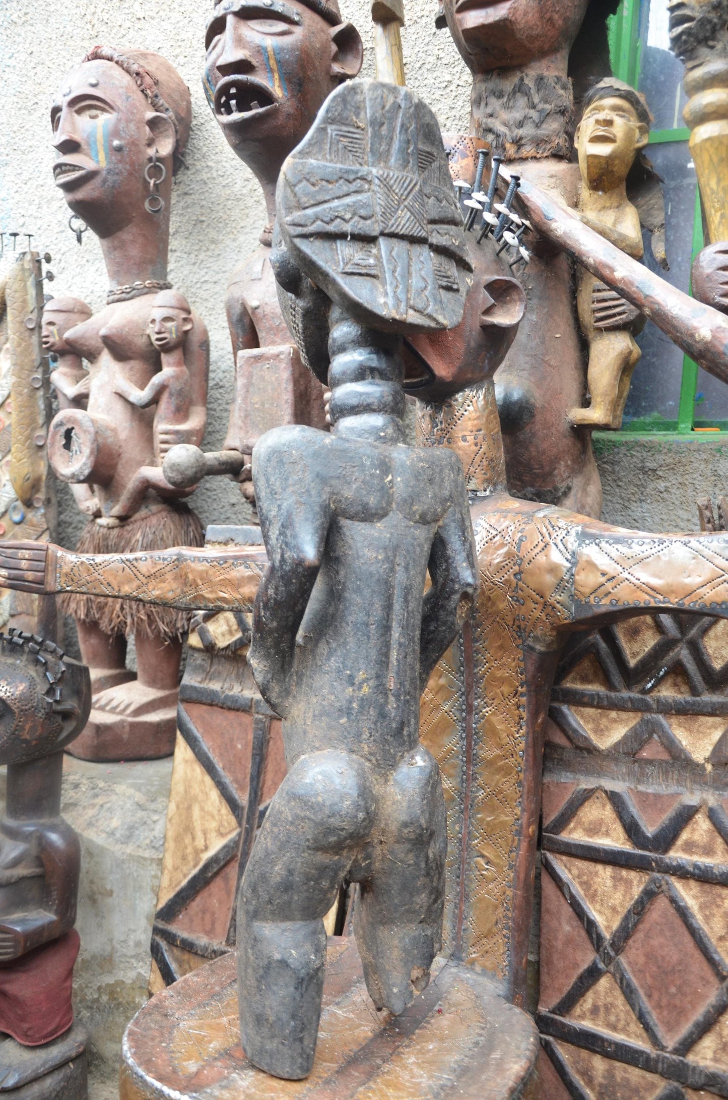 African Luba Ancestor Figure – Hand-Carved Wood Congo Ritual Power Statue