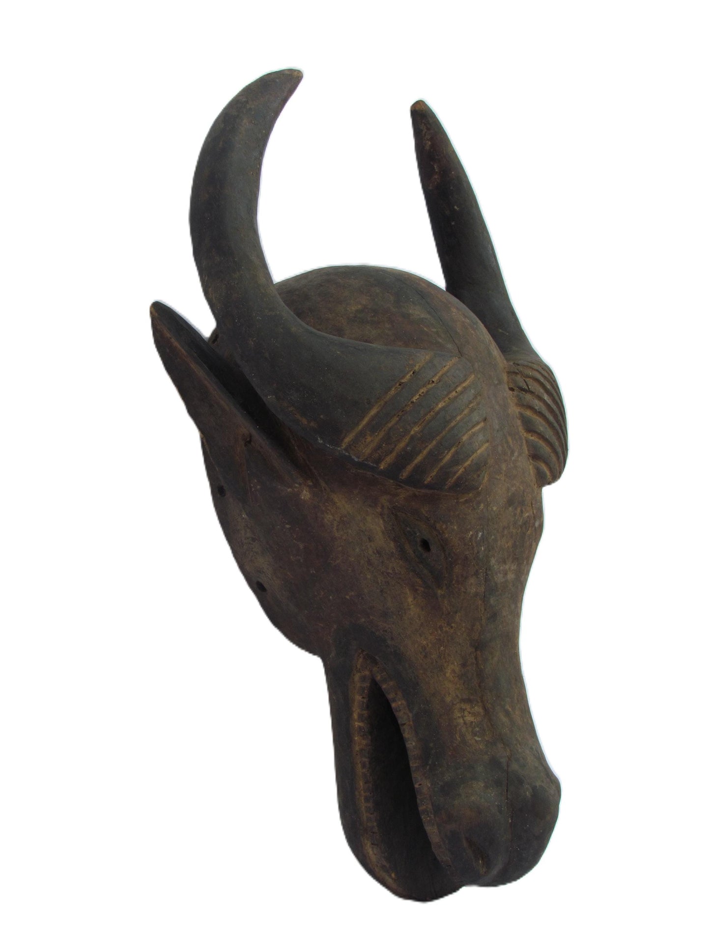 African Luba Buffalo Mask – Vintage Wood Zoomorphic Tribal Art Congo