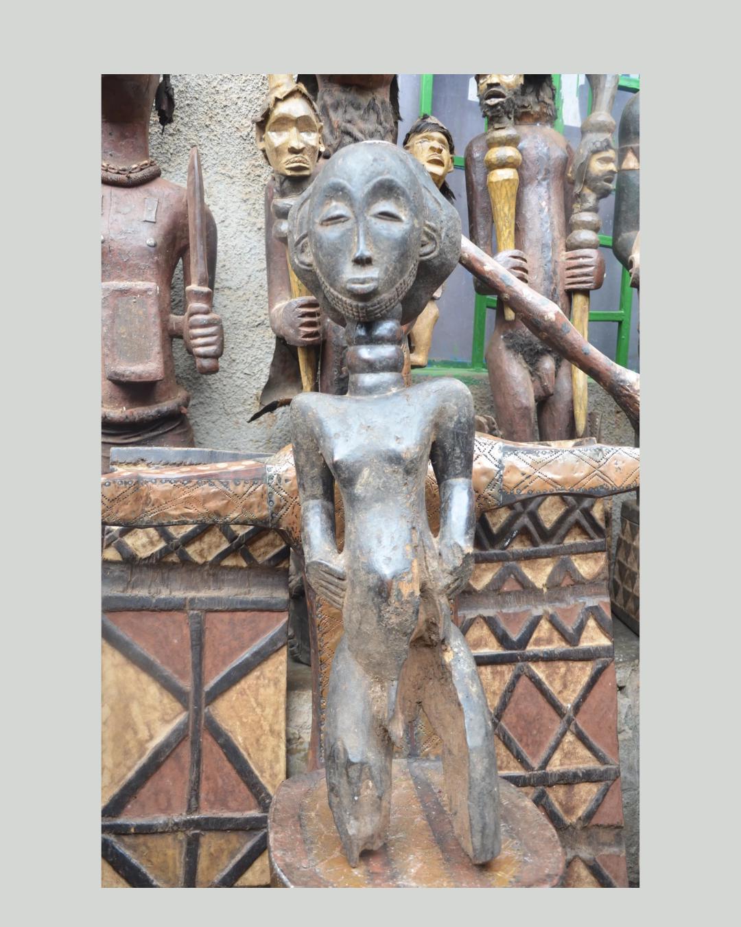 African Luba Ancestor Figure – Hand-Carved Wood Congo Ritual Power Statue