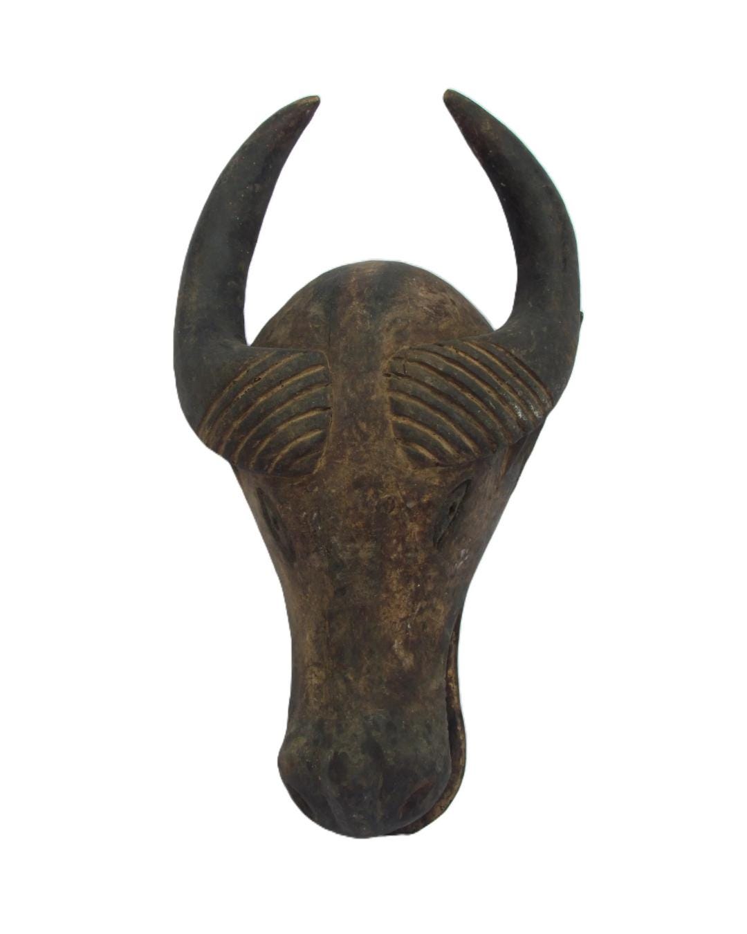 African Luba Buffalo Mask – Vintage Wood Zoomorphic Tribal Art Congo