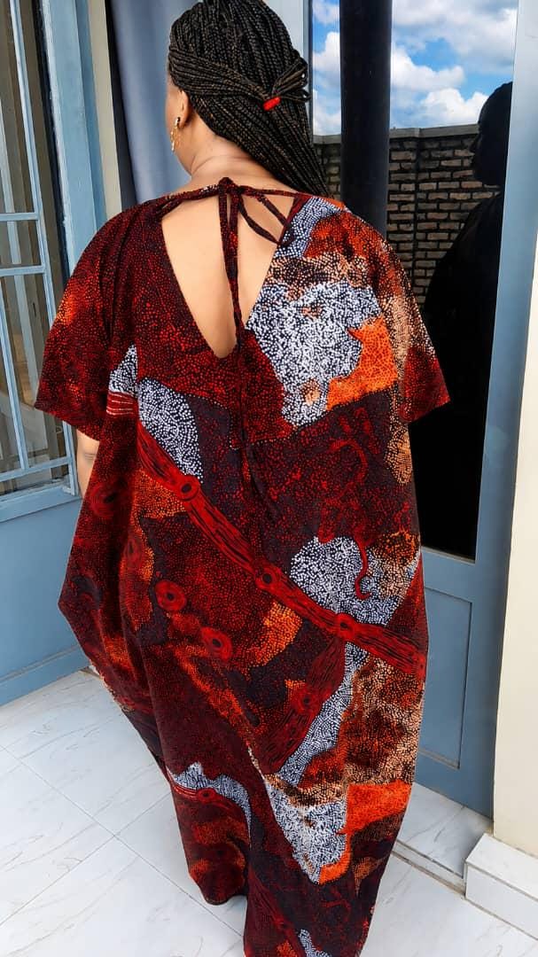 Ruby Flame Boubou | Oversized Maxi Dress | Bold Earth-Tone African Luxury Kaftan