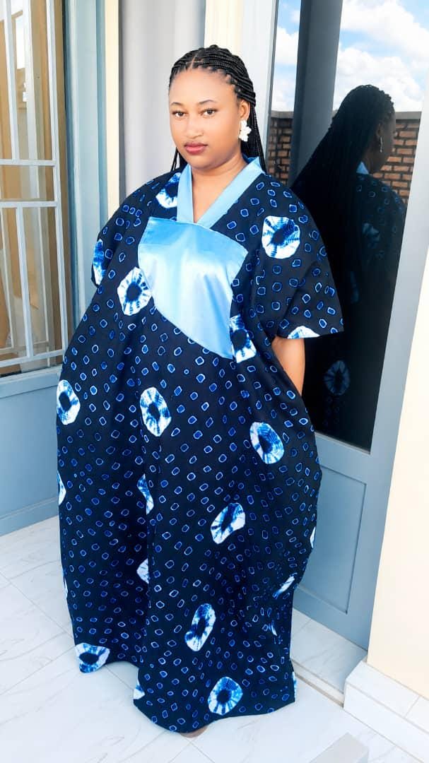 Indigo Moon Boubou | Flowing Maxi Dress | Elegant African Kaftan with Sky-Blue Accents