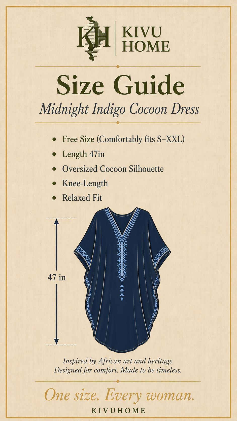 Midnight Indigo Cocoon Dress | Oversized African-Inspired Maxi | Elegant Relaxed Fit