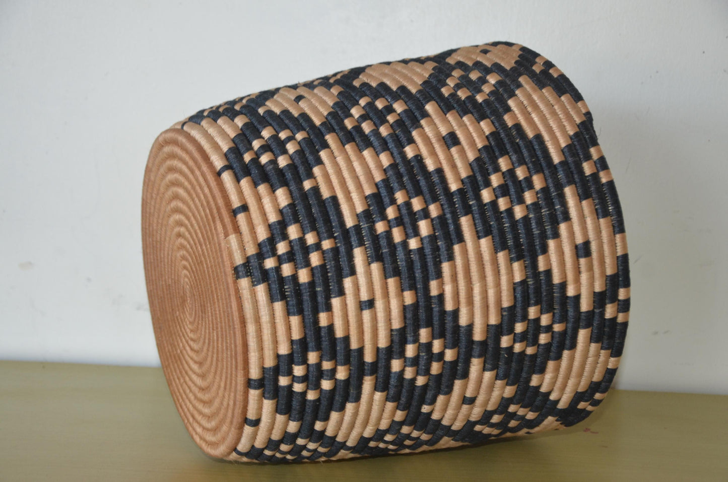 Handwoven African Coiled Basket | Geometric Diamond Grid | Artisan Storage Vessel