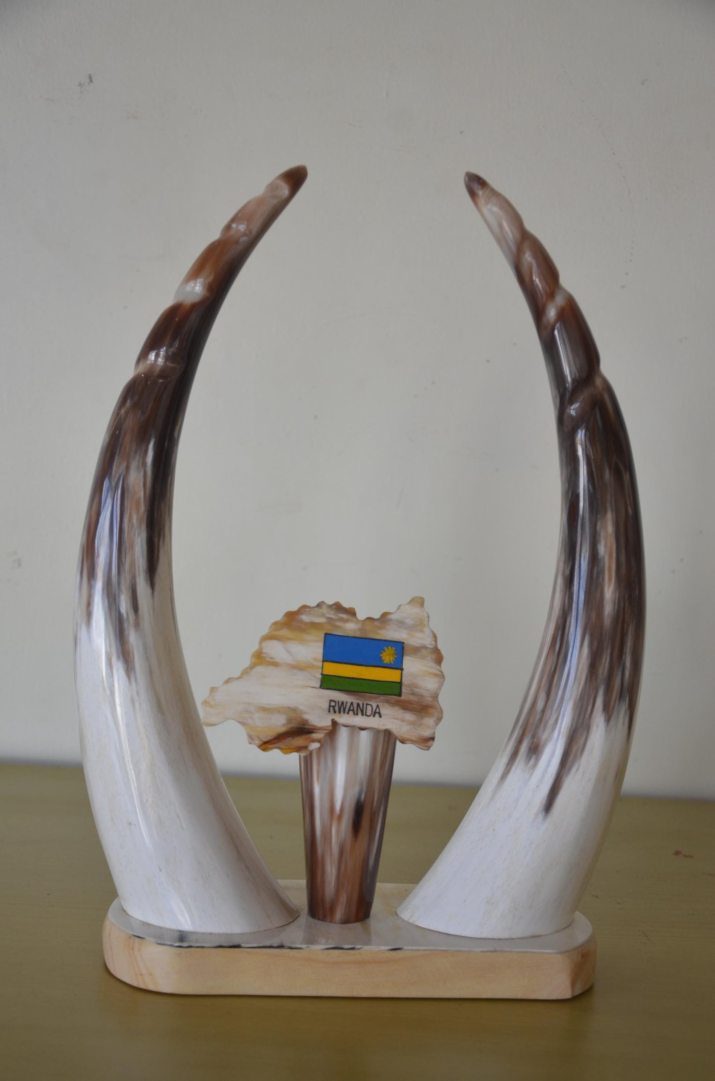 Rwandan Cow Horn Decor | Authentic Traditional Art | Souvenir Statue Plaque