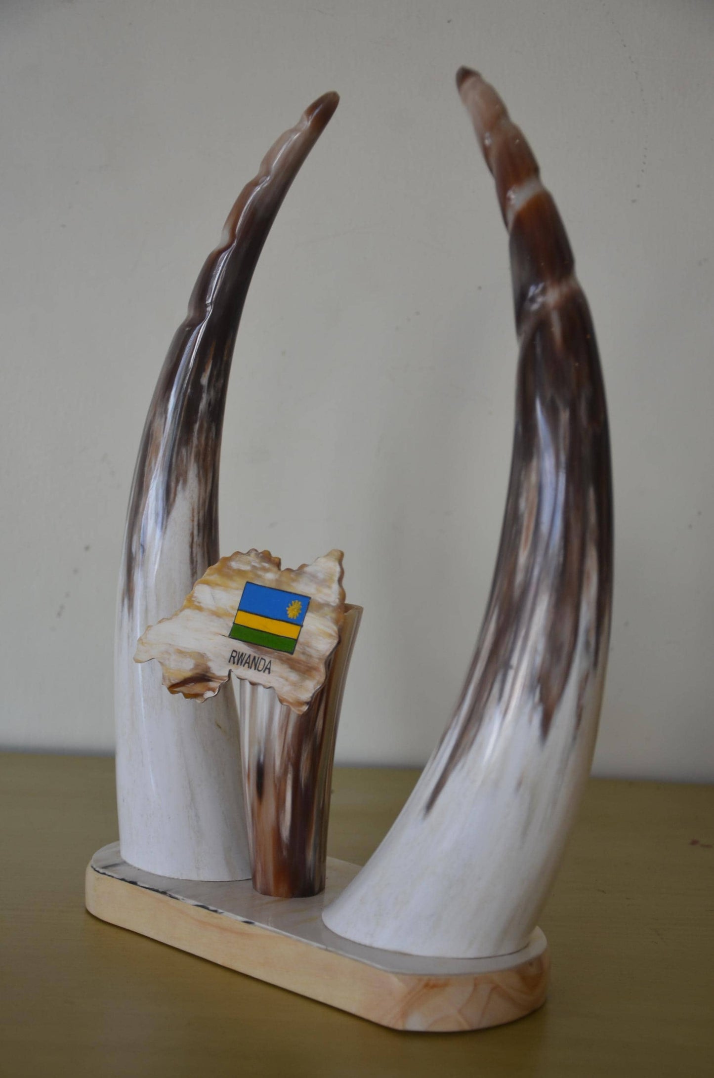 Rwandan Cow Horn Decor | Authentic Traditional Art | Souvenir Statue Plaque