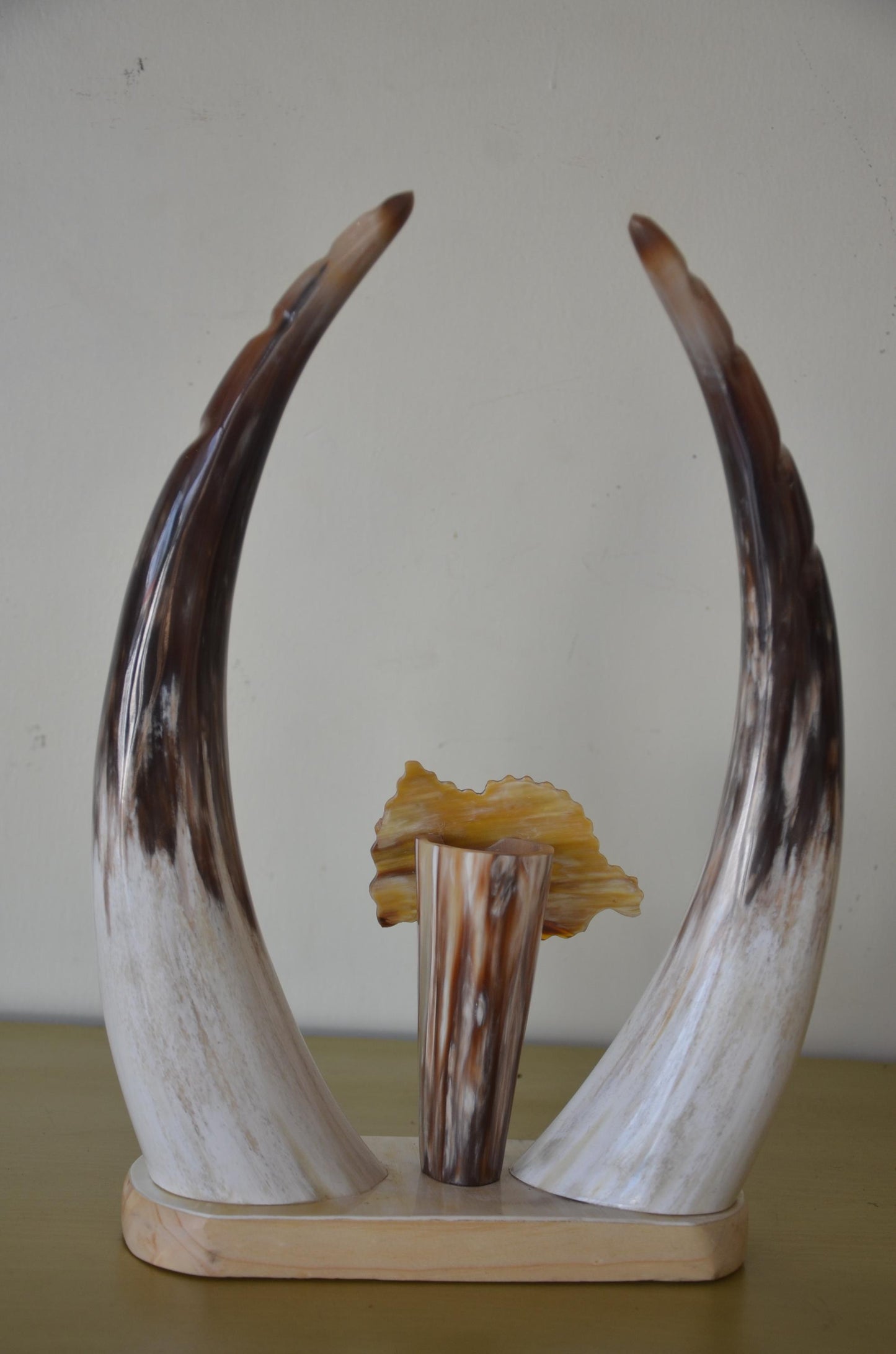 Rwandan Cow Horn Decor | Authentic Traditional Art | Souvenir Statue Plaque
