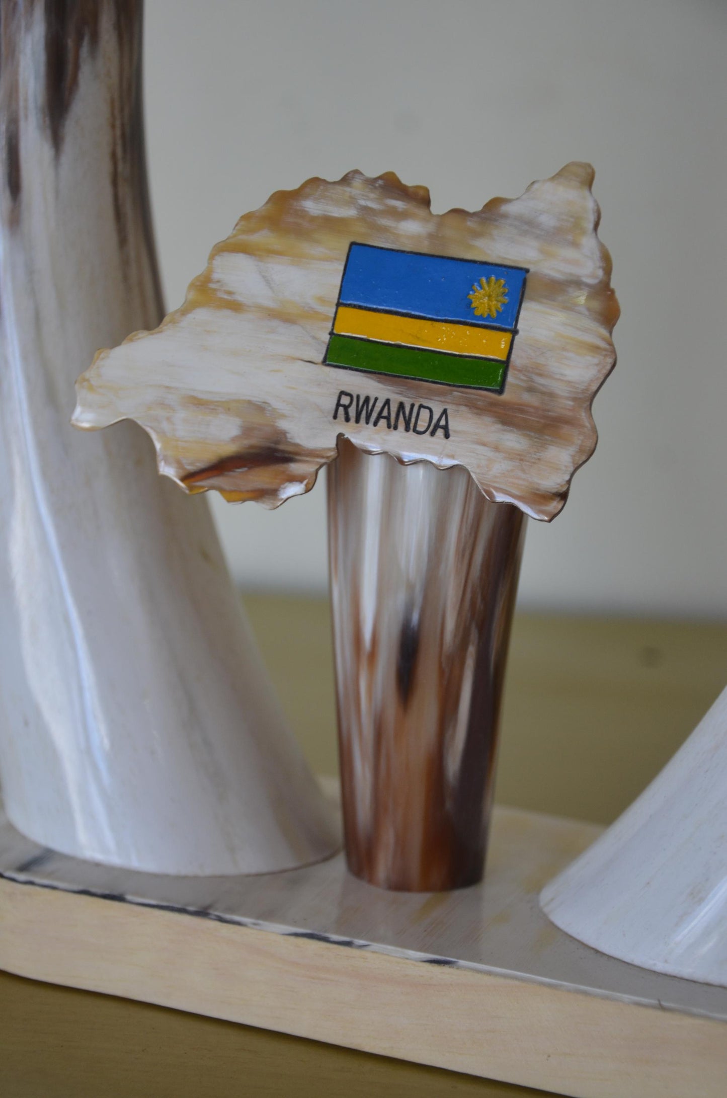 Rwandan Cow Horn Decor | Authentic Traditional Art | Souvenir Statue Plaque