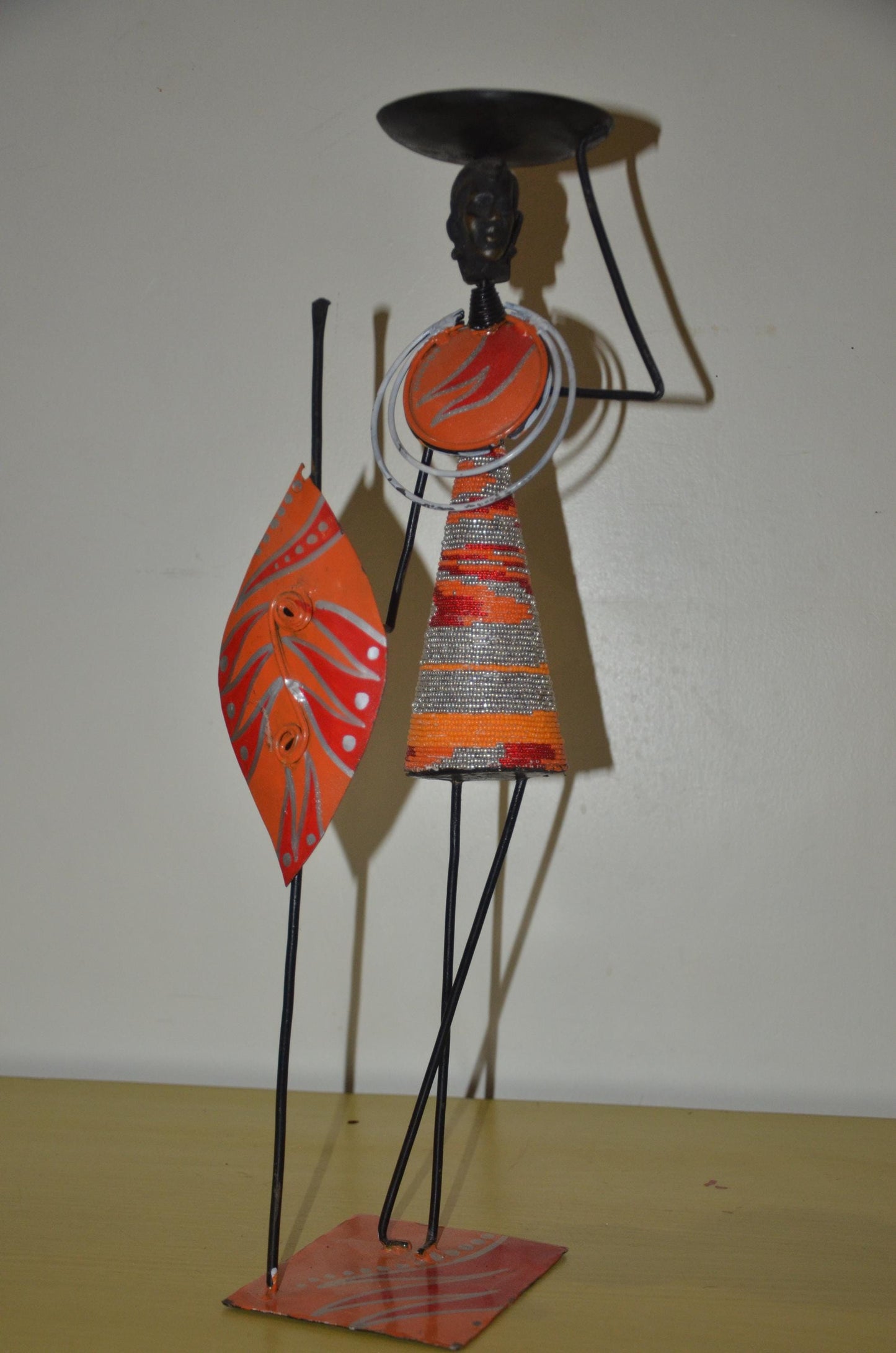 Maasai Figurine Candle Holder | Handcrafted African Metal Art | Elegant Table Decor