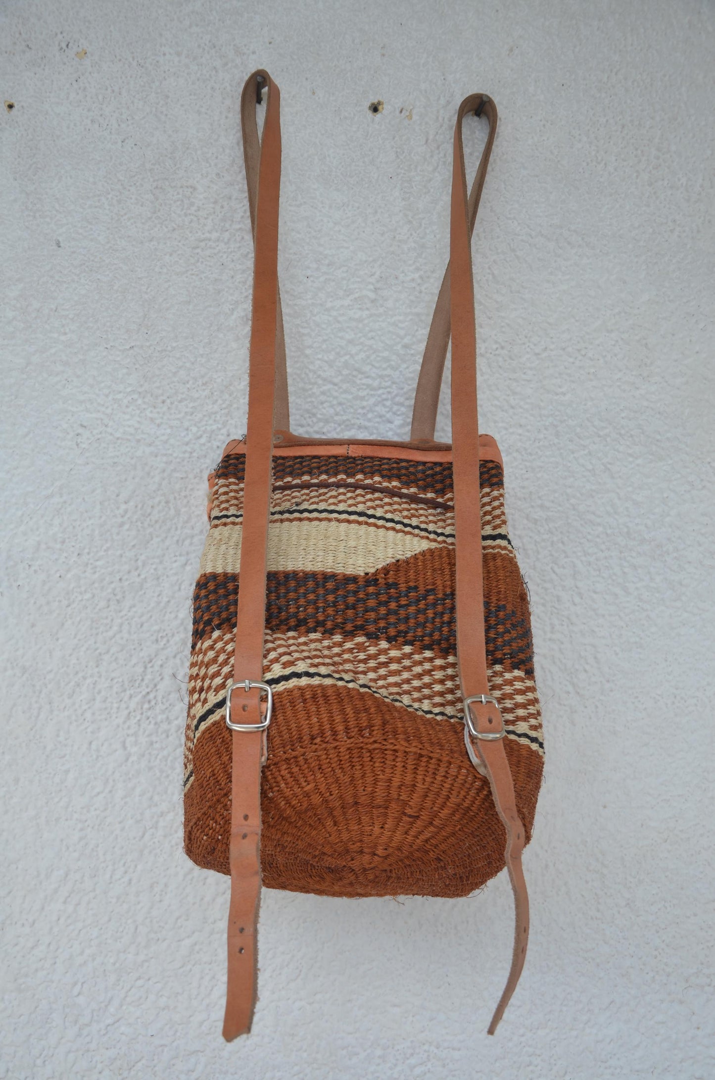 Handwoven Artisan Backpack | Leather-Trimmed Rucksack | Boho Everyday Daypack