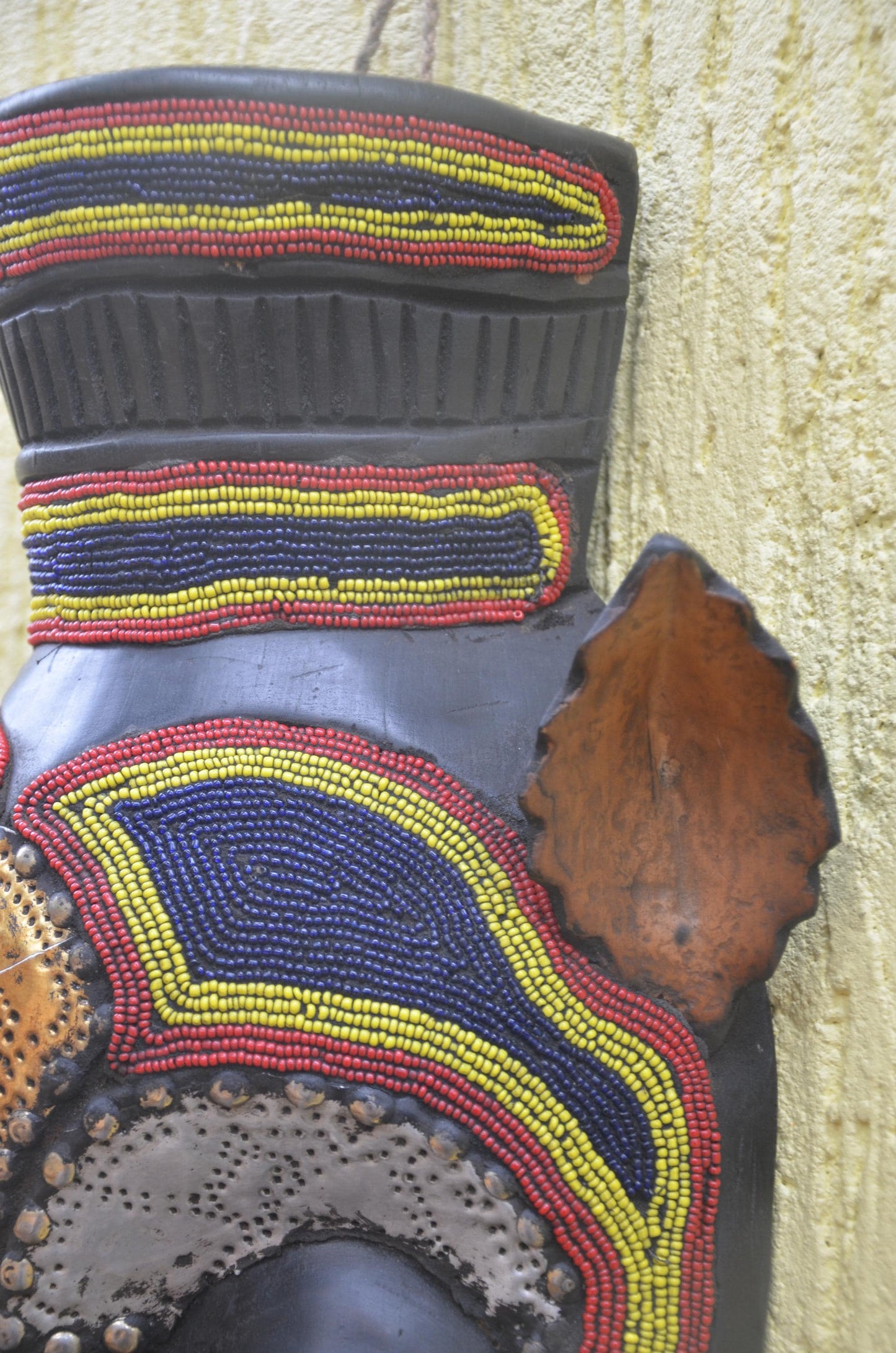 Bamana Beaded Mask | Authentic Malian Tribal Art | Metal-Overlay Ceremonial Sculpture