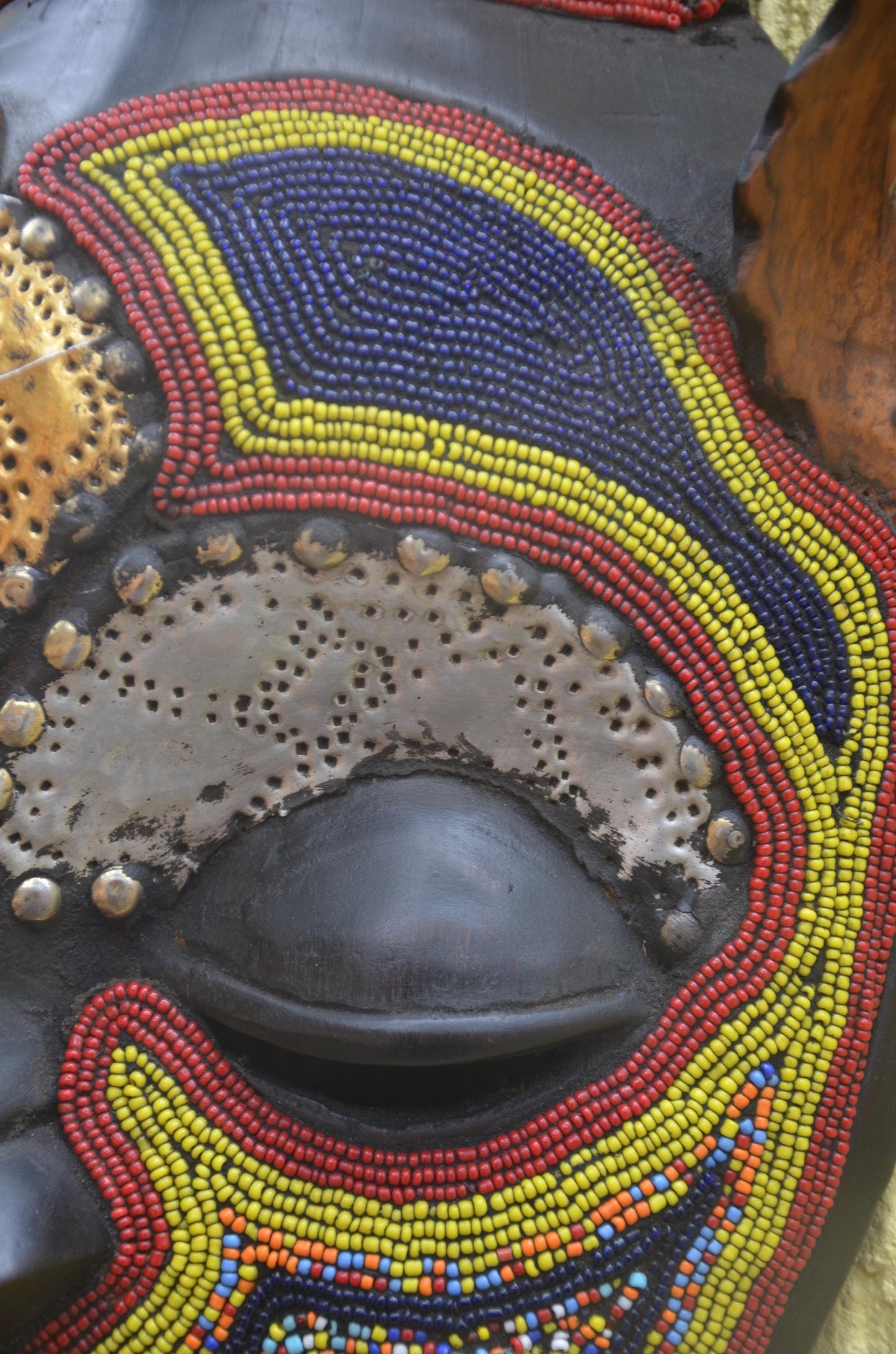 Bamana Beaded Mask | Authentic Malian Tribal Art | Metal-Overlay Ceremonial Sculpture