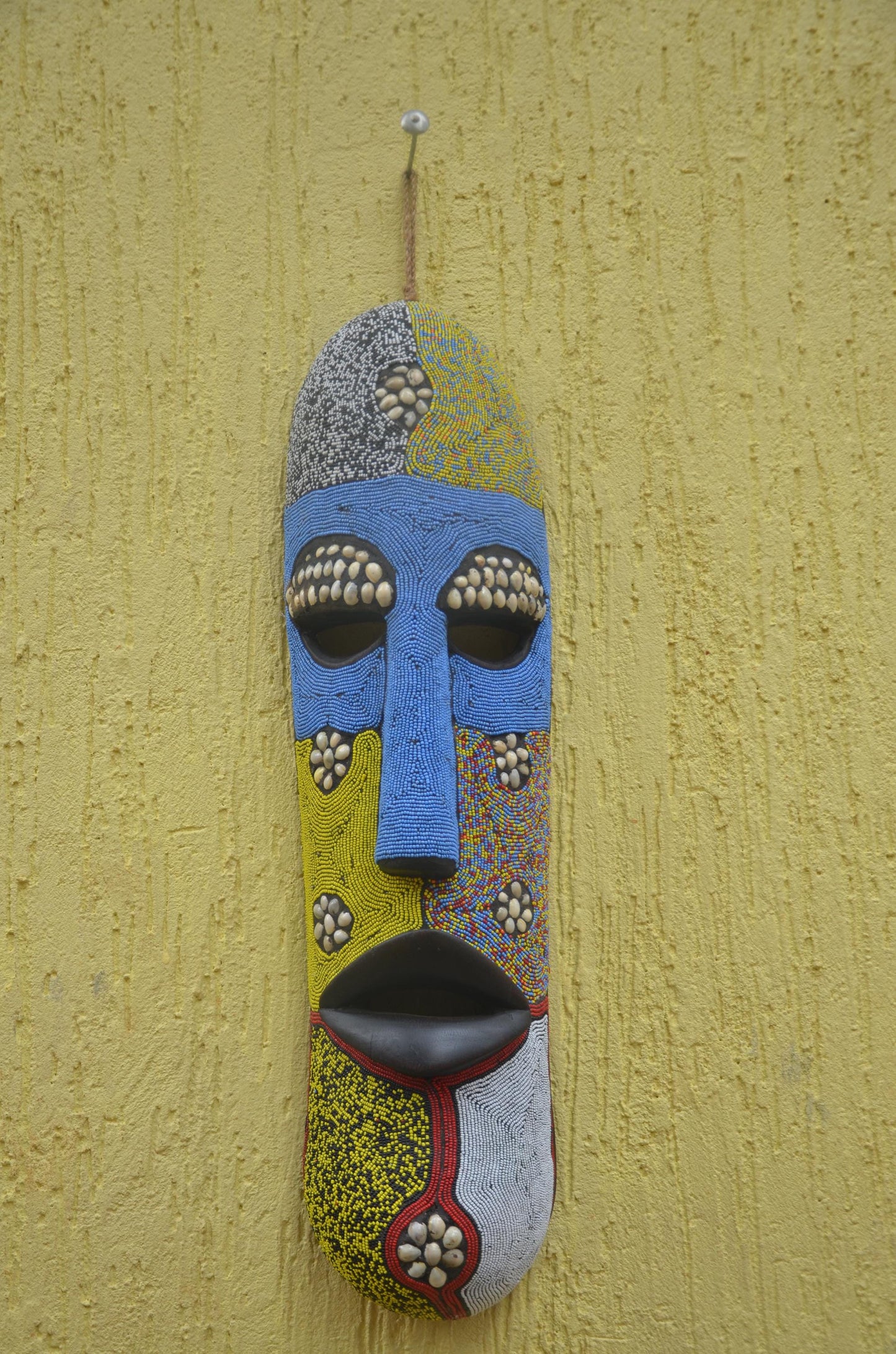 Bamileke Beaded Mask | Authentic Cameroonian Art | Large Ceremonial Wall Sculpture