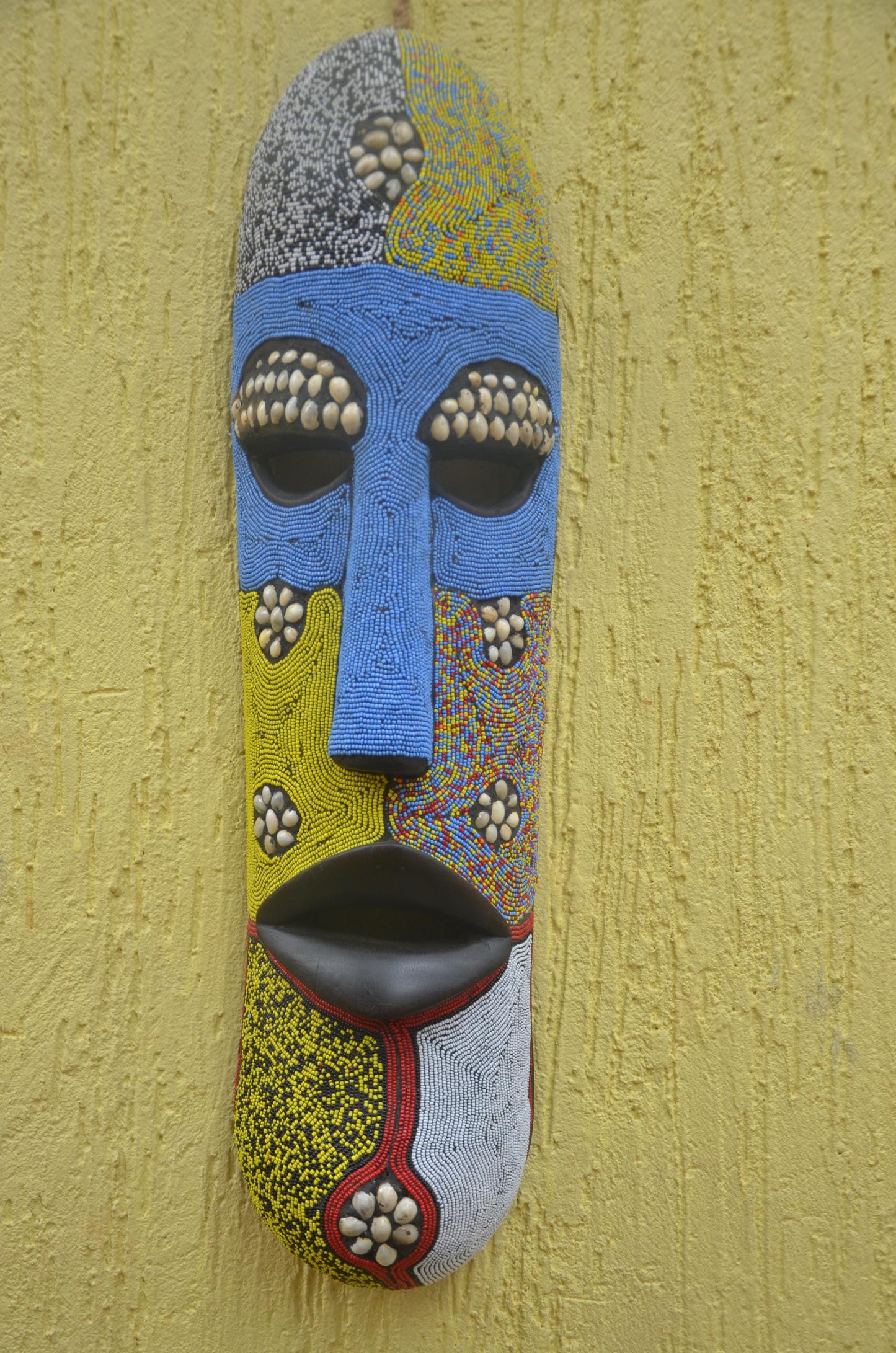 Bamileke Beaded Mask | Authentic Cameroonian Art | Large Ceremonial Wall Sculpture