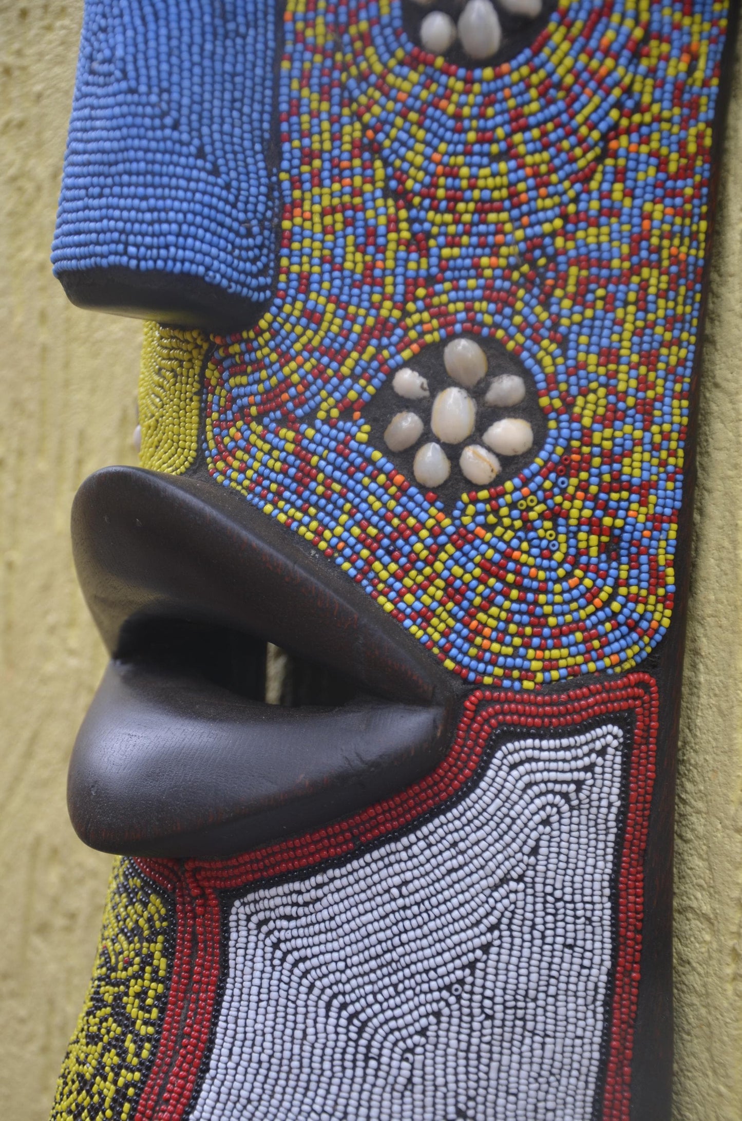 Bamileke Beaded Mask | Authentic Cameroonian Art | Large Ceremonial Wall Sculpture