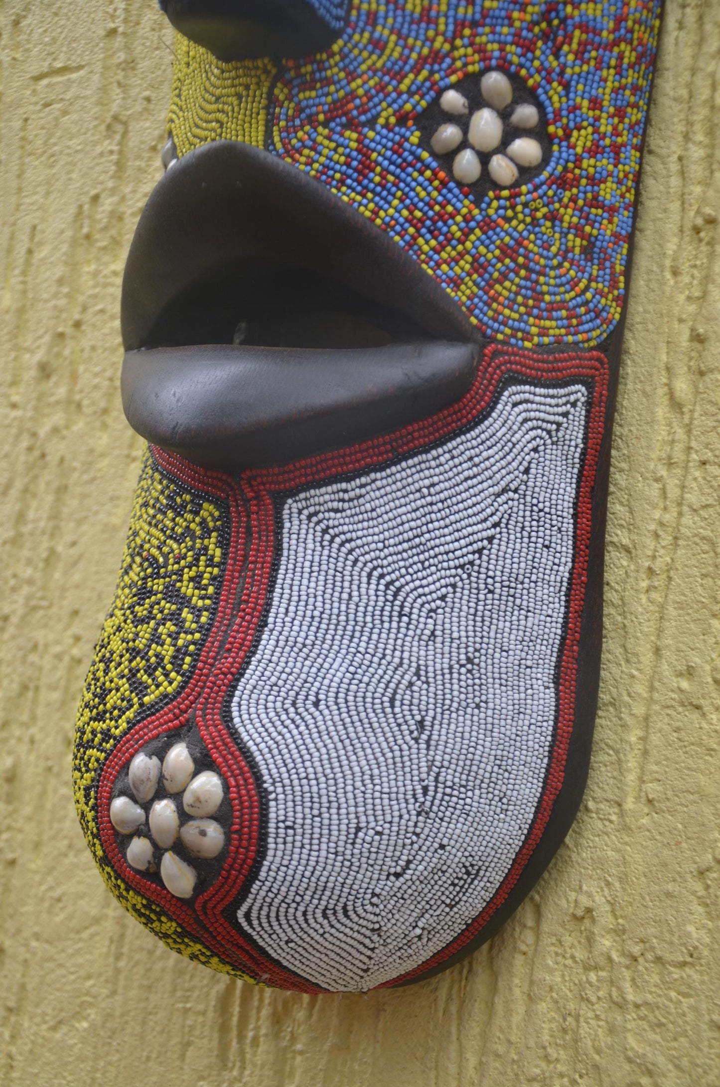Bamileke Beaded Mask | Authentic Cameroonian Art | Large Ceremonial Wall Sculpture