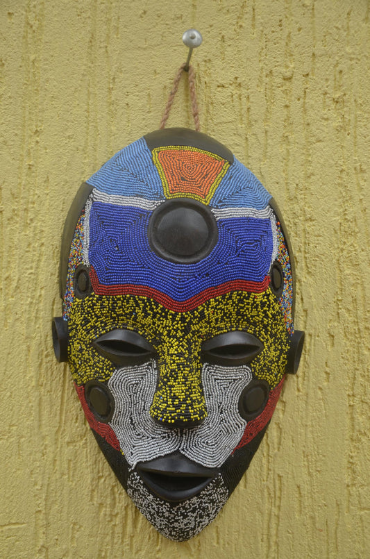 Bamileke Beaded Mask | Authentic Cameroonian Art | Large Tribal Wall Sculpture