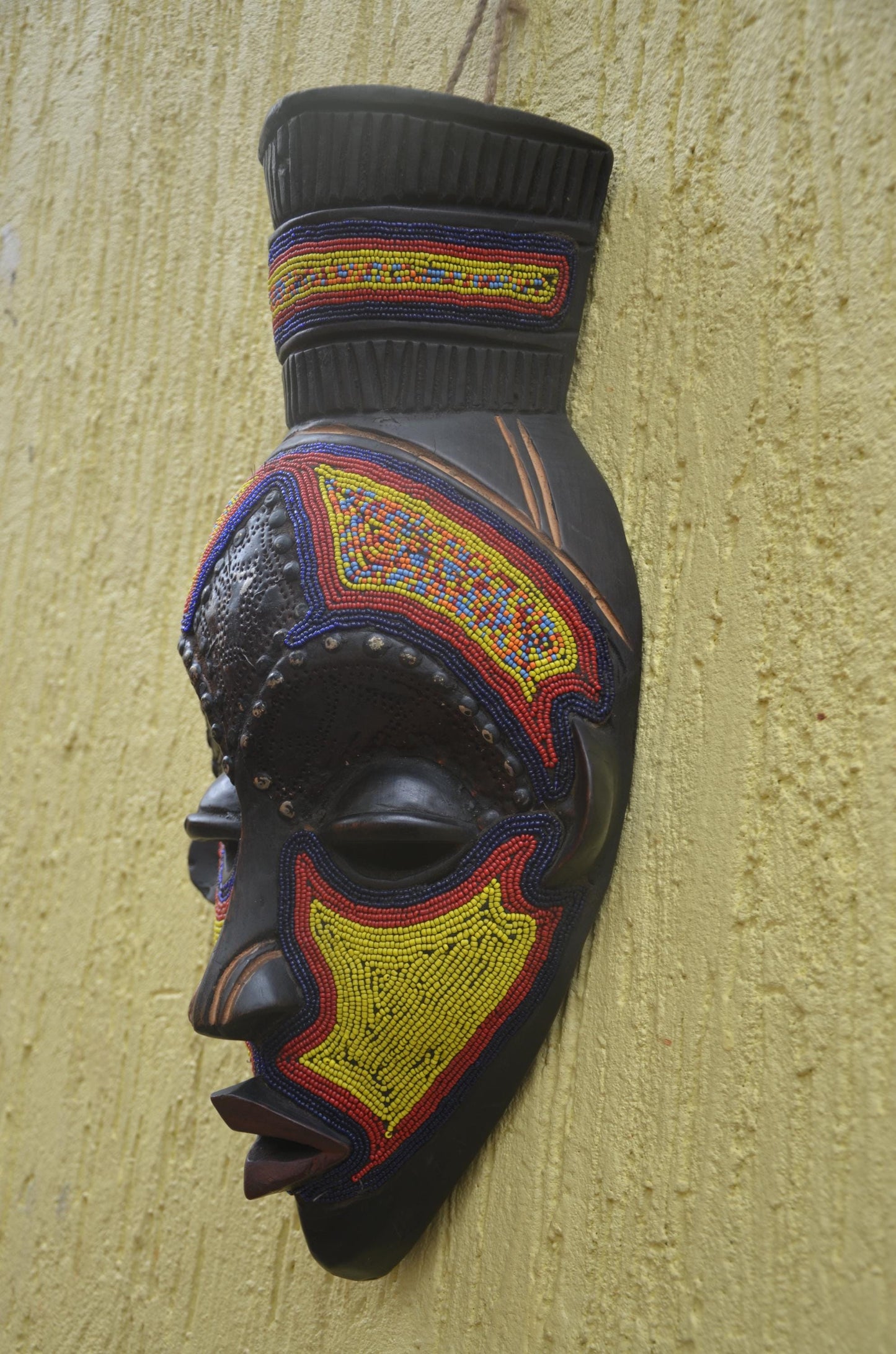 Bamana Beaded Mask | Authentic Malian Tribal Art | Metal-Overlay Ceremonial Sculpture
