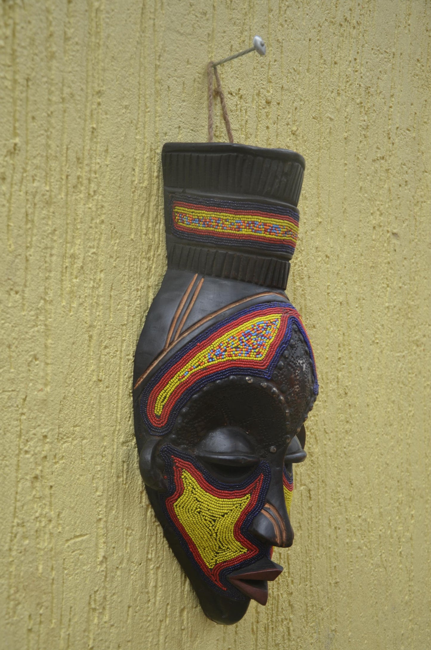 Bamana Beaded Mask | Authentic Malian Tribal Art | Metal-Overlay Ceremonial Sculpture