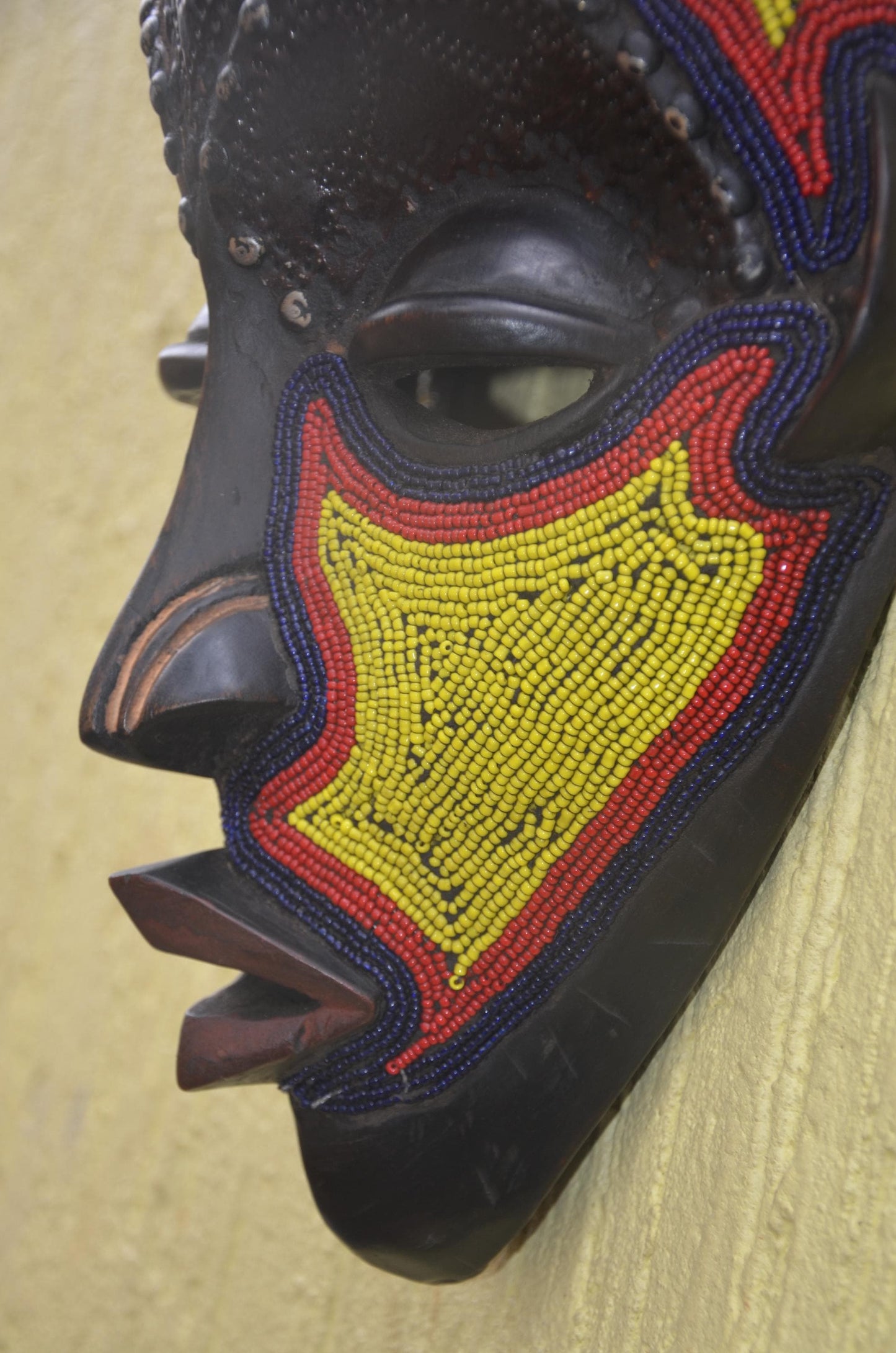 Bamana Beaded Mask | Authentic Malian Tribal Art | Metal-Overlay Ceremonial Sculpture