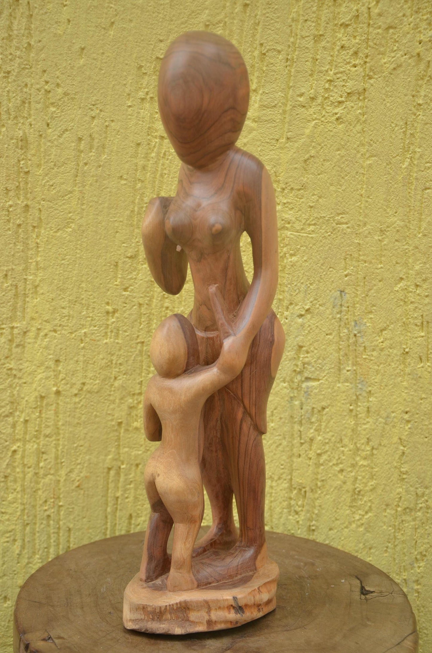 Mother and Child Sculpture | Hand-Carved Natural Wood | Symbolic African Art