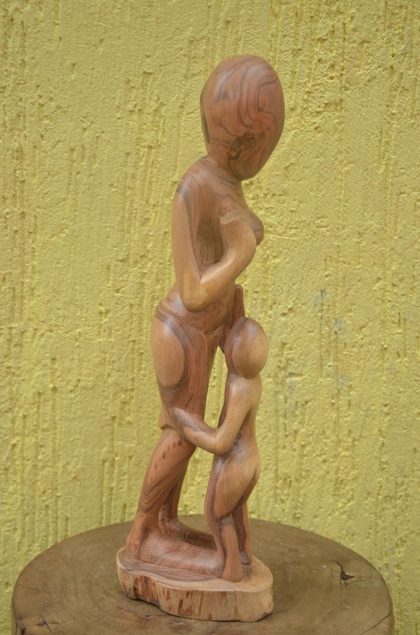 Mother and Child Sculpture | Hand-Carved Natural Wood | Symbolic African Art