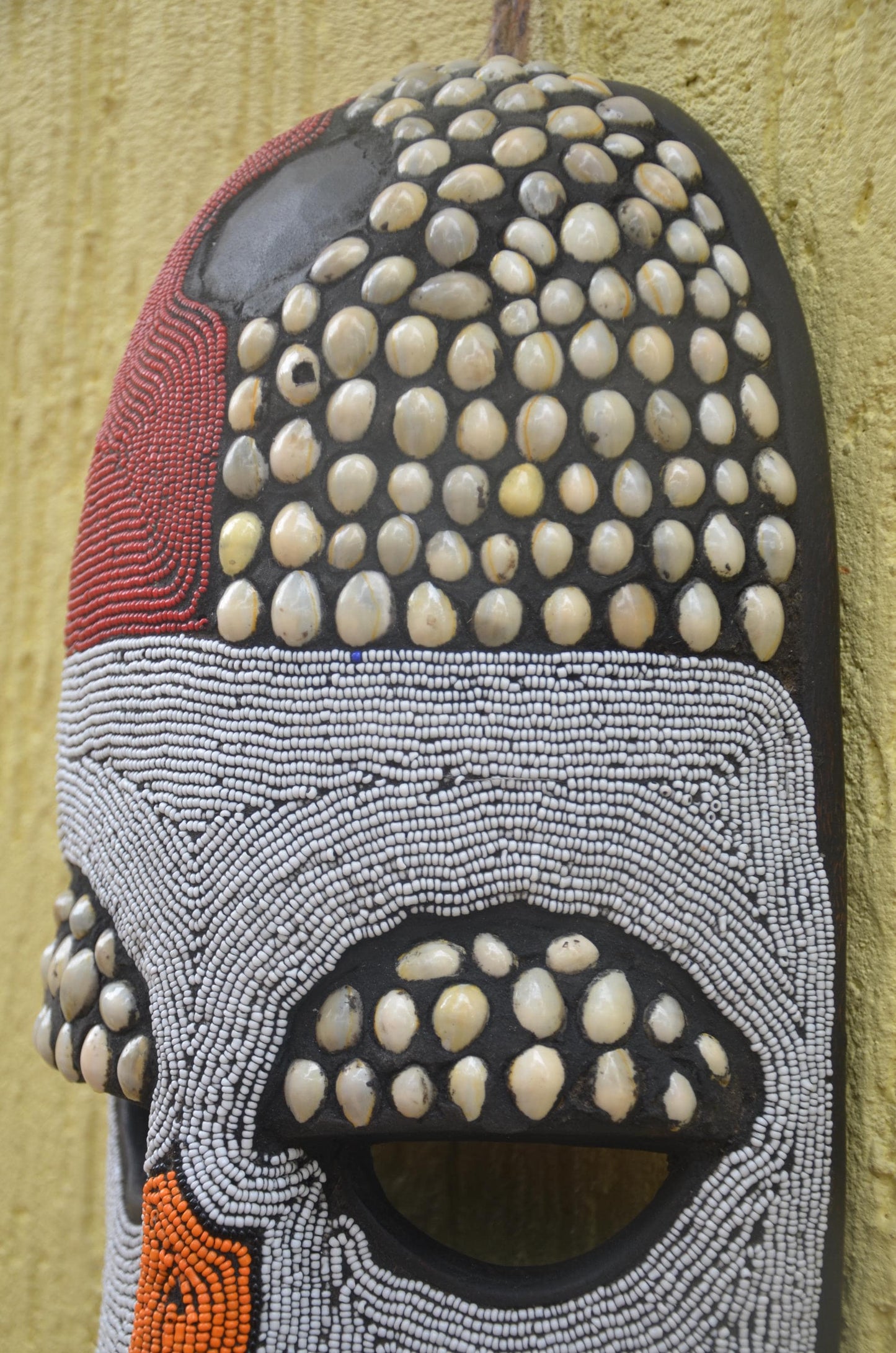 Bamileke Beaded Mask | Authentic Cameroonian Art | Large Ceremonial Wall Sculpture