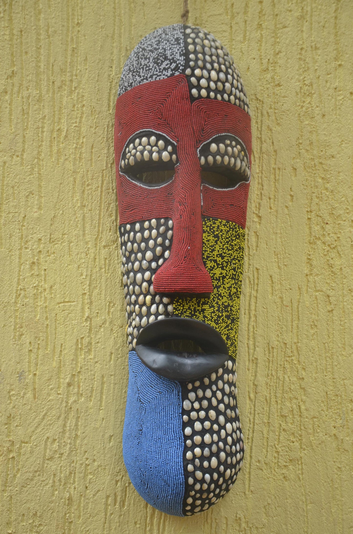 Bamileke Beaded Mask | Authentic Cameroonian Art | Large Ceremonial Wall Sculpture