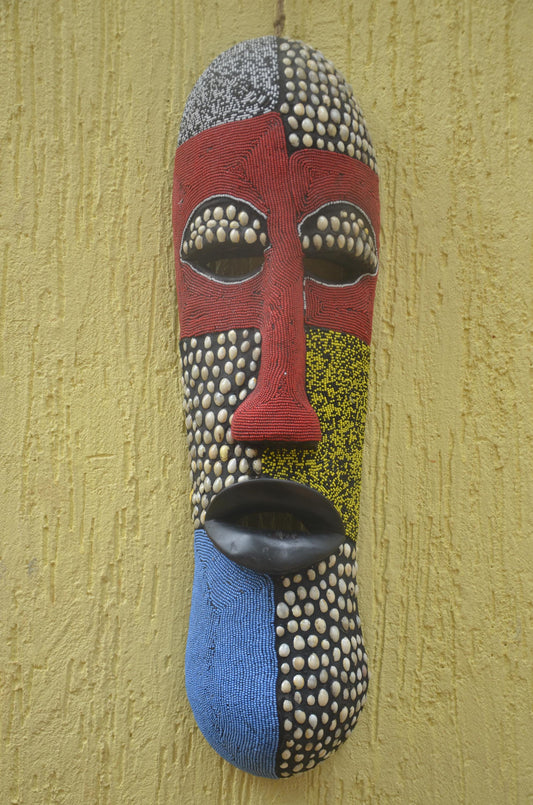 Bamileke Beaded Mask | Authentic Cameroonian Art | Large Ceremonial Wall Sculpture