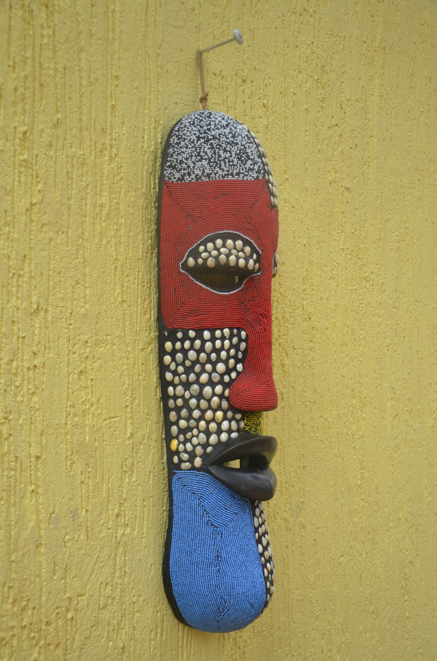 Bamileke Beaded Mask | Authentic Cameroonian Art | Large Ceremonial Wall Sculpture