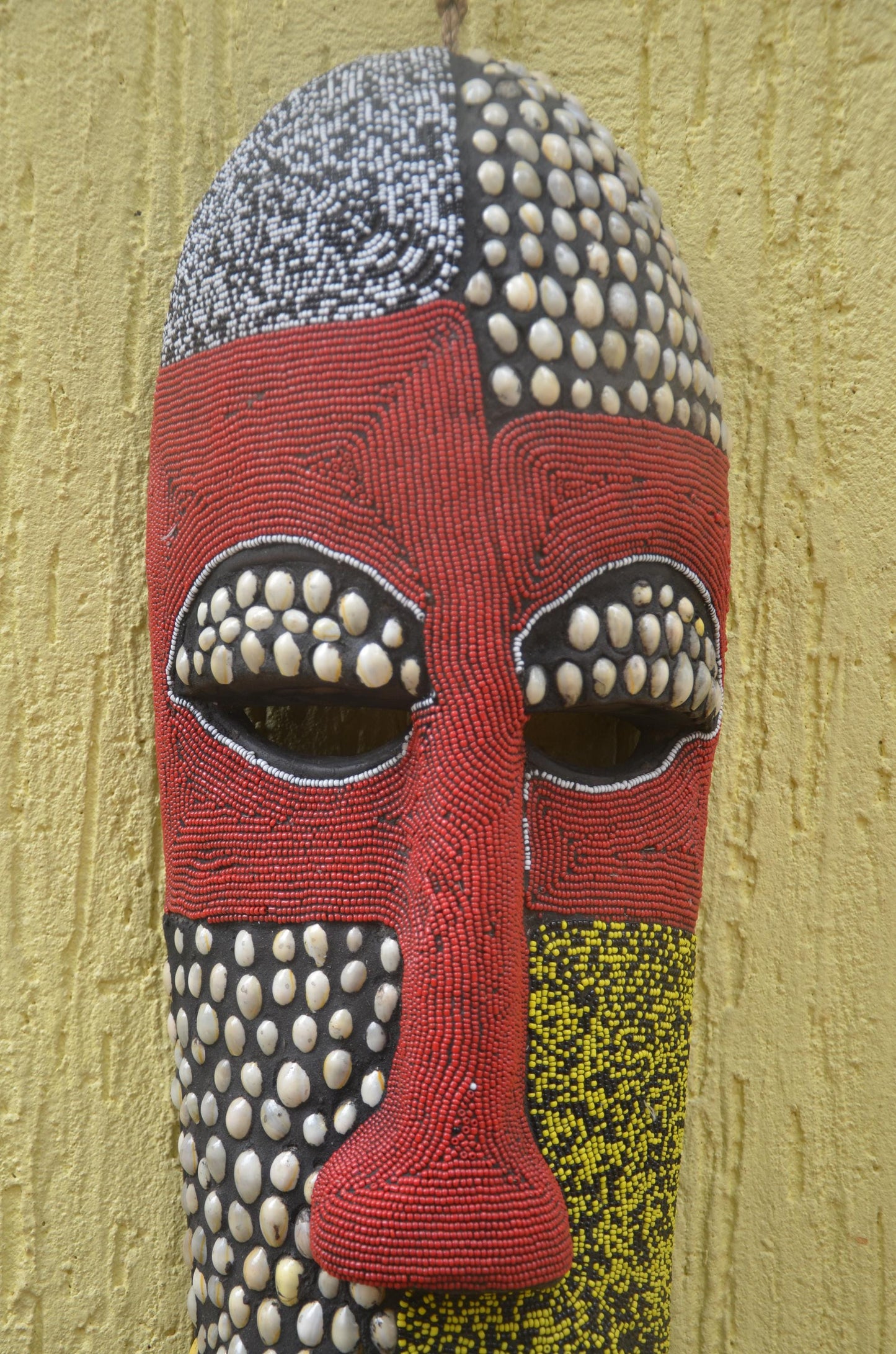 Bamileke Beaded Mask | Authentic Cameroonian Art | Large Ceremonial Wall Sculpture