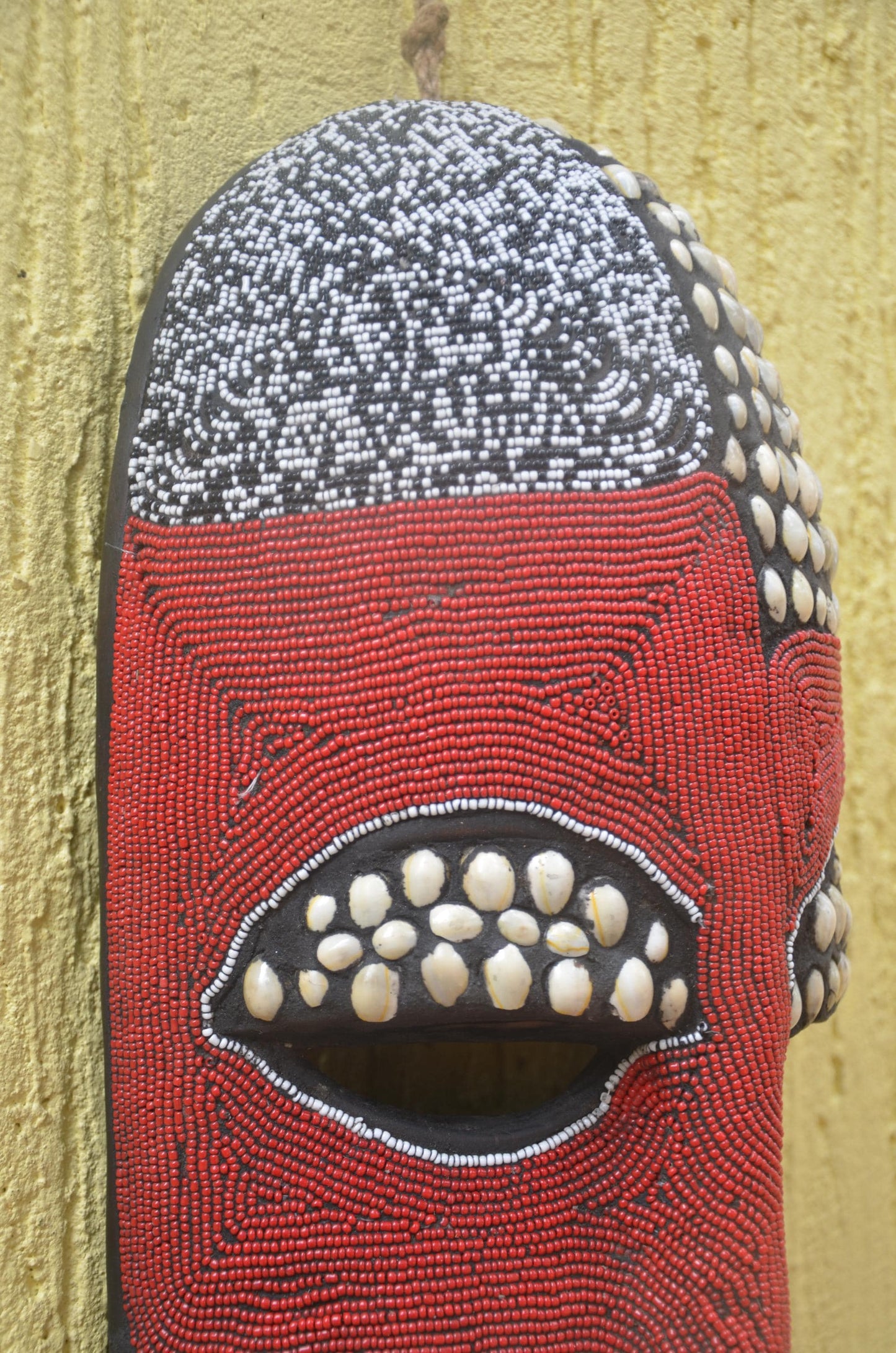 Bamileke Beaded Mask | Authentic Cameroonian Art | Large Ceremonial Wall Sculpture