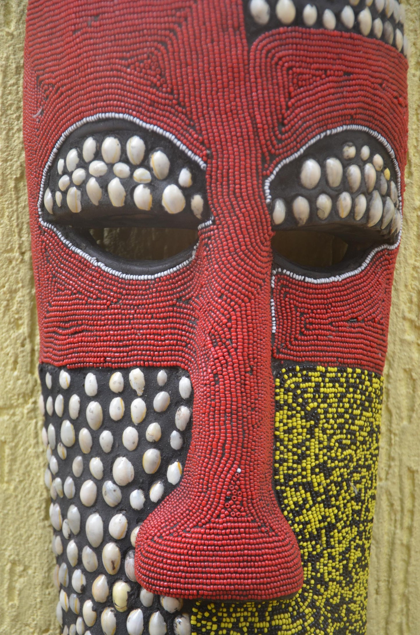 Bamileke Beaded Mask | Authentic Cameroonian Art | Large Ceremonial Wall Sculpture