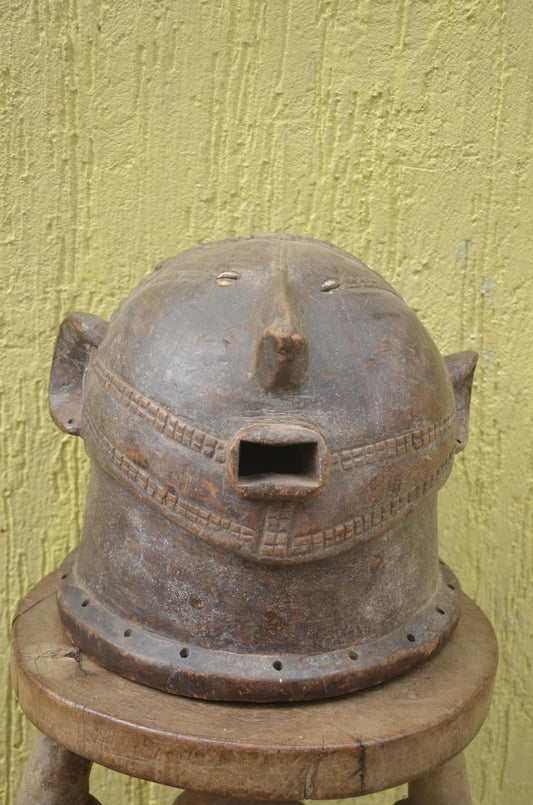 Tabwa Helmet Mask | Hand-Carved Wood Art | Central African Heritage