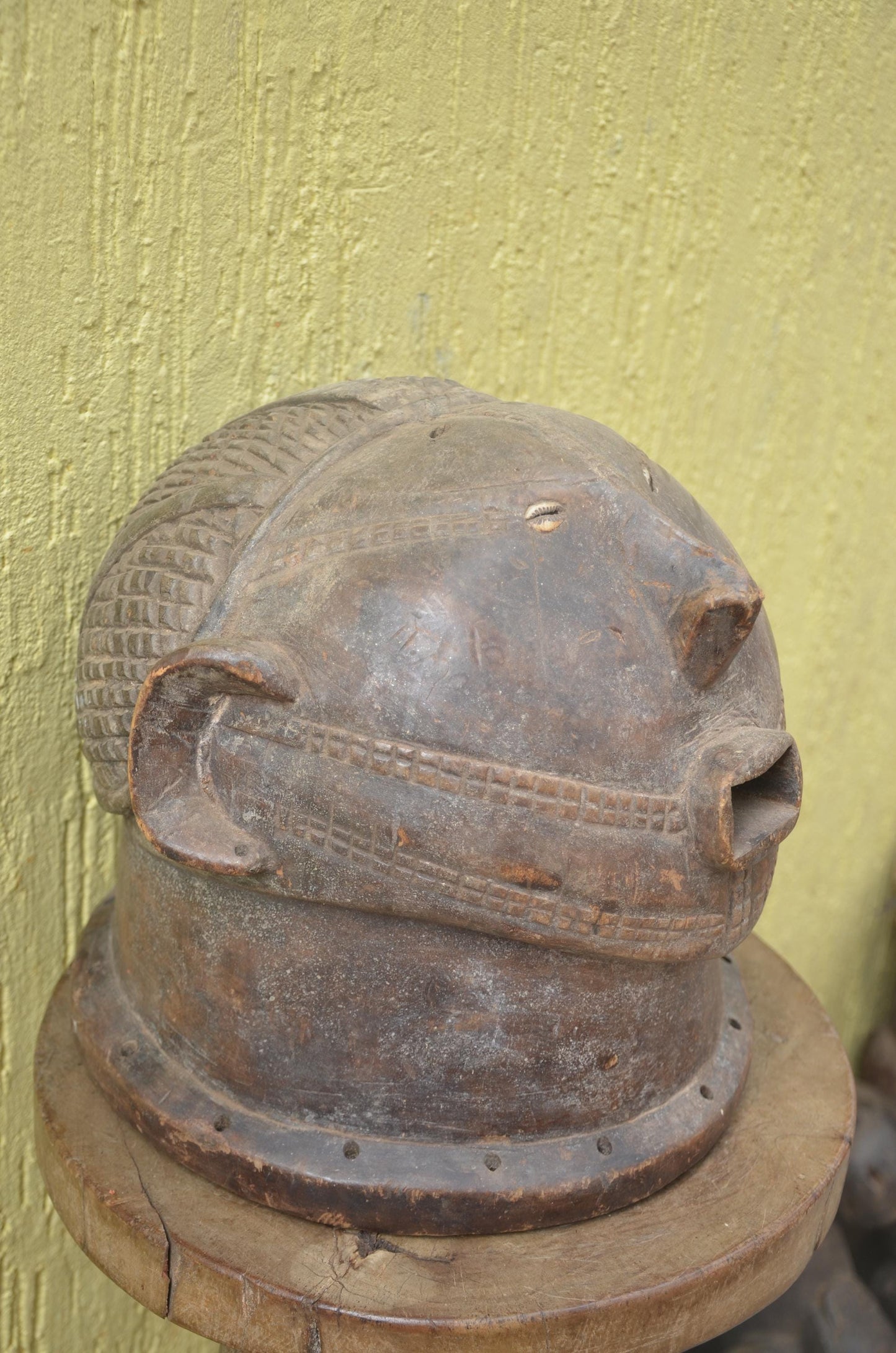 Tabwa Helmet Mask | Hand-Carved Wood Art | Central African Heritage