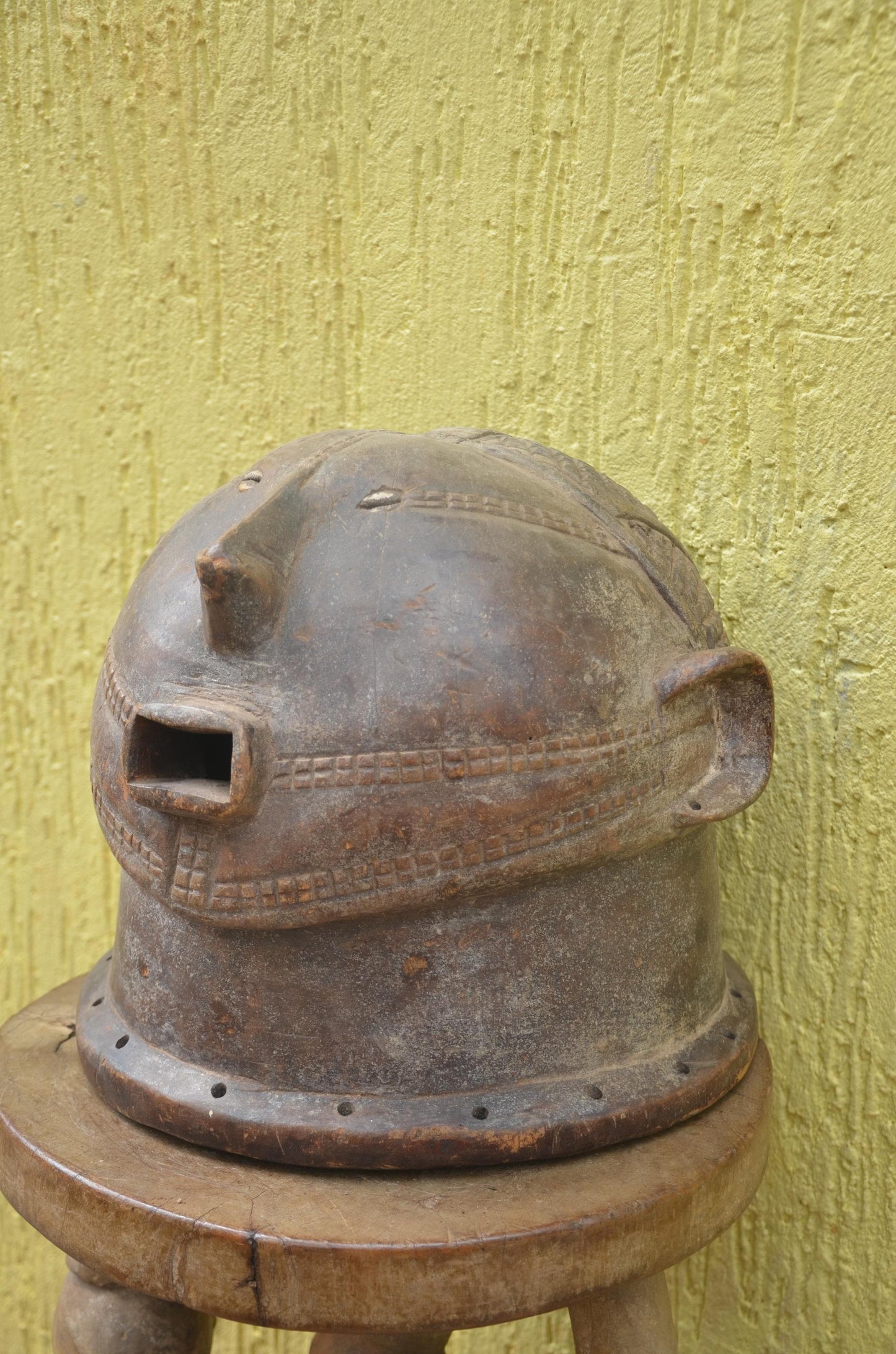 Tabwa Helmet Mask | Hand-Carved Wood Art | Central African Heritage
