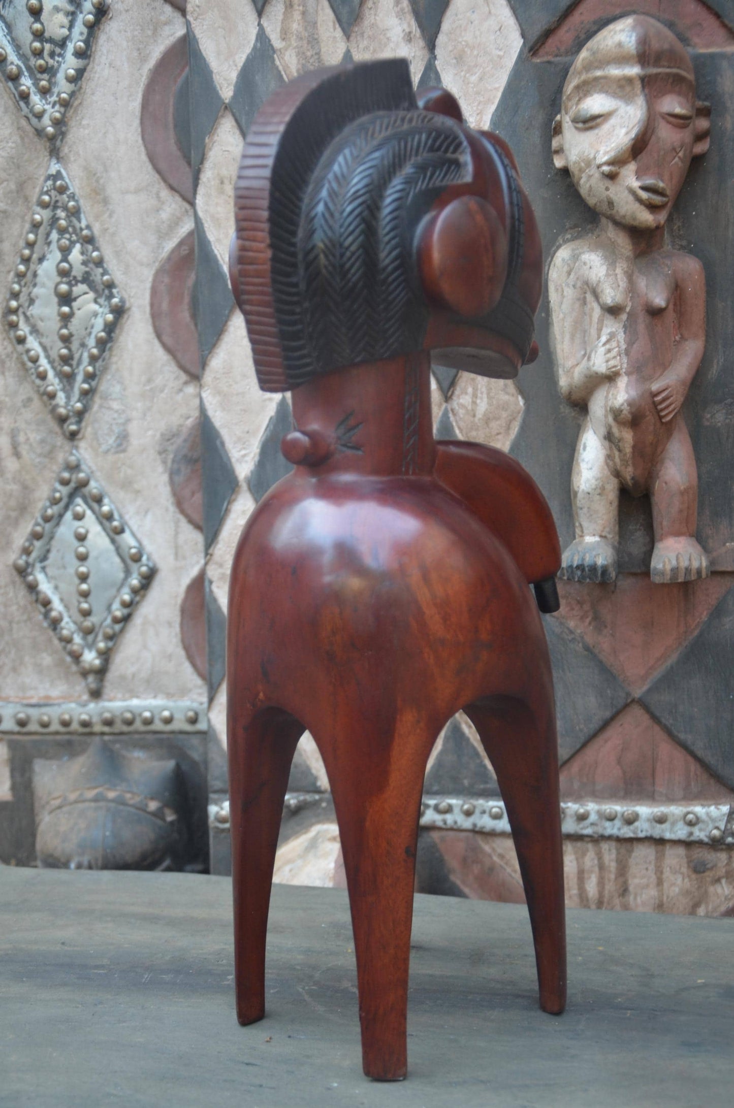 Nimba Fertility Sculpture | Hand-Carved Wood Goddess Figure | Guinea